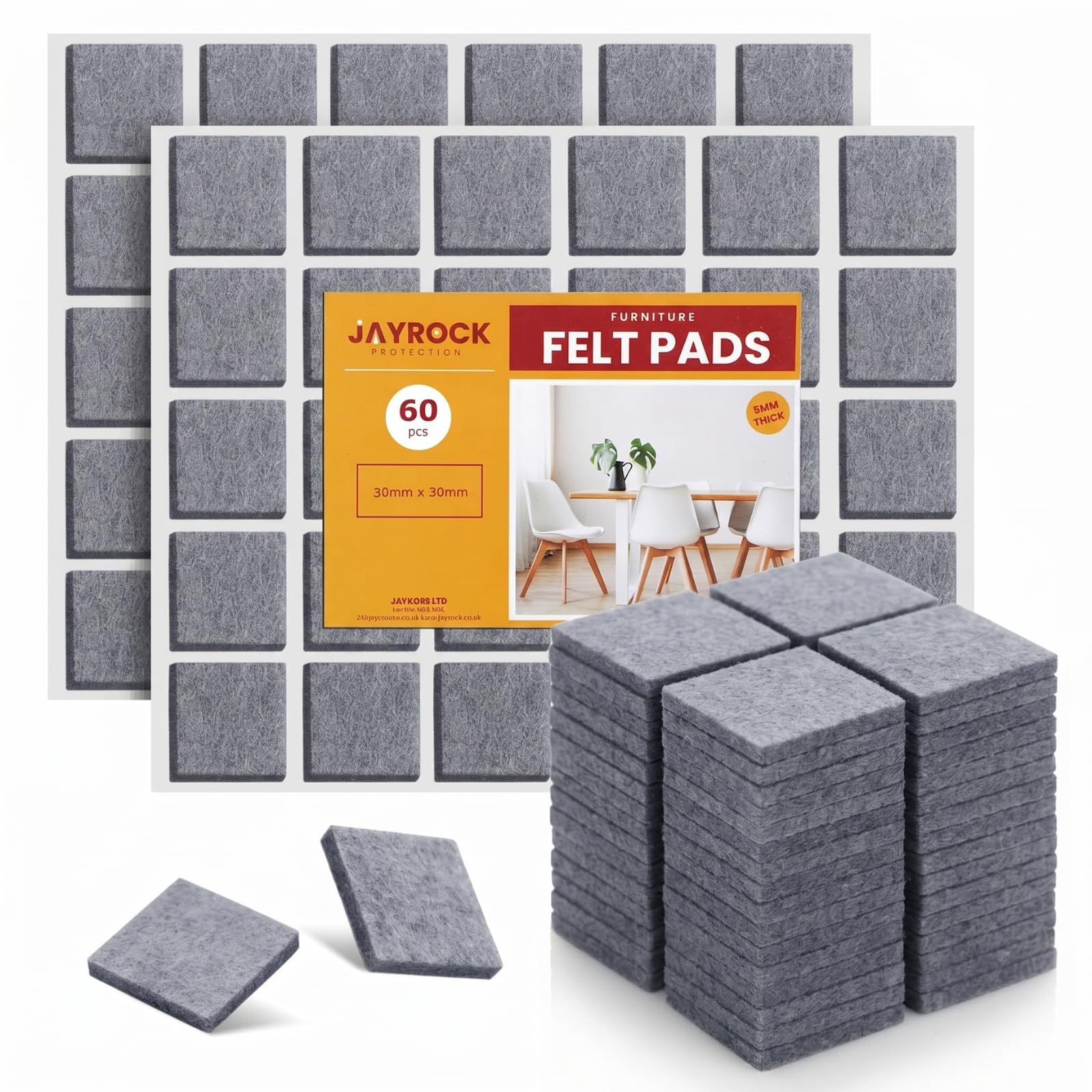 Jayrock Felt Furniture Pads Grey | Floor Protectors for Furniture Legs | Sound Deadening Chair Leg Protectors | Premium Felt Pads for Furniture Table & Sofa Legs | Scratch Protector for Flooring