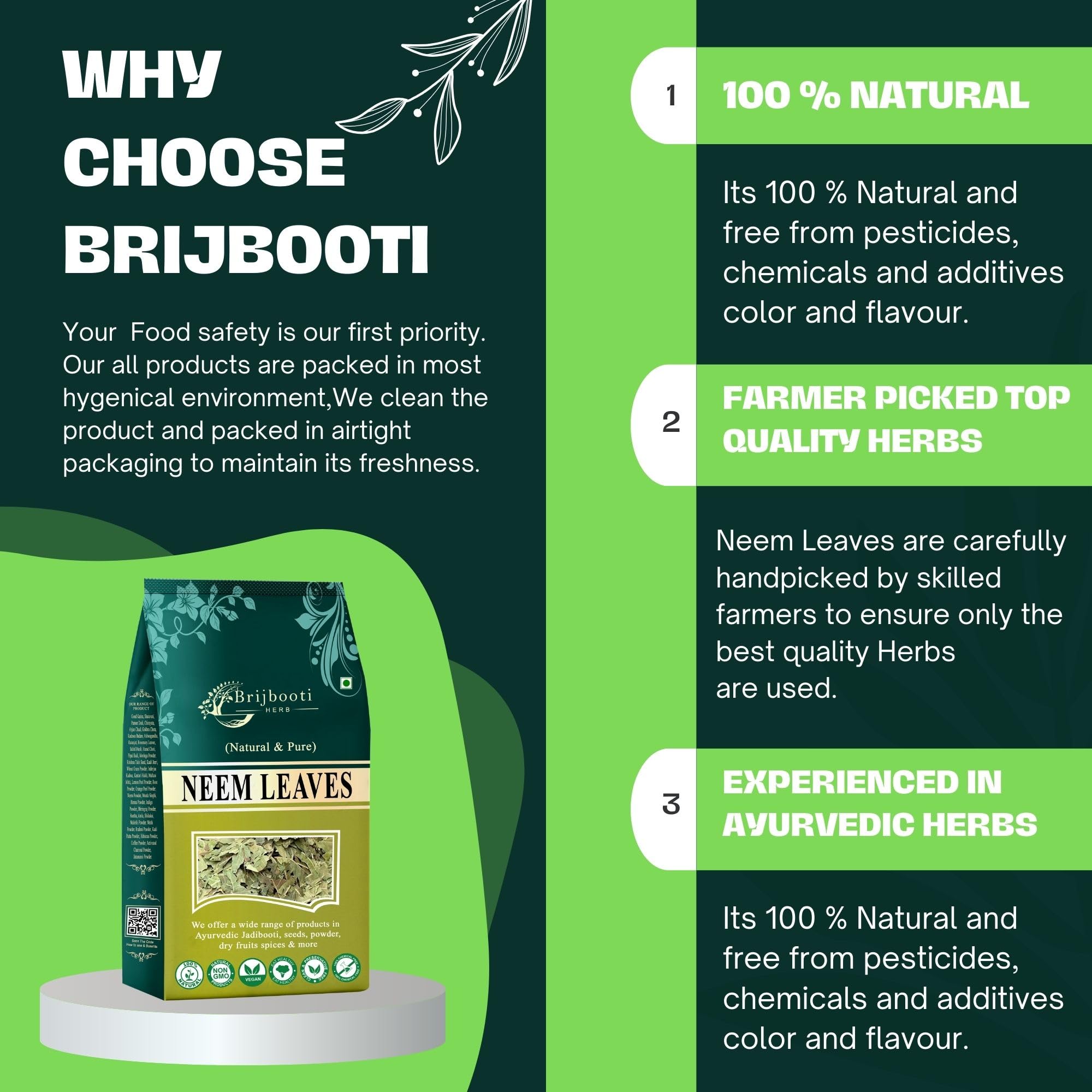 Brijbooti Neem Leaves 400 Gram - Leaf - Neem Leaves Dried for Skin & Eating - Sukhi Neem Patti — Amazon image 6