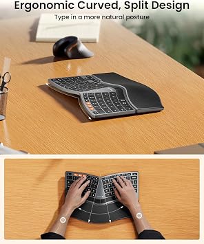 ProtoArc Bluetooth Ergonomic Keyboard, EK04 Mini Compact Wireless Ergonomic Keyboard, Hard Palm Rest, Multi-Device, Split Design, Rechargeable, Compatible with Windows, Mac OS