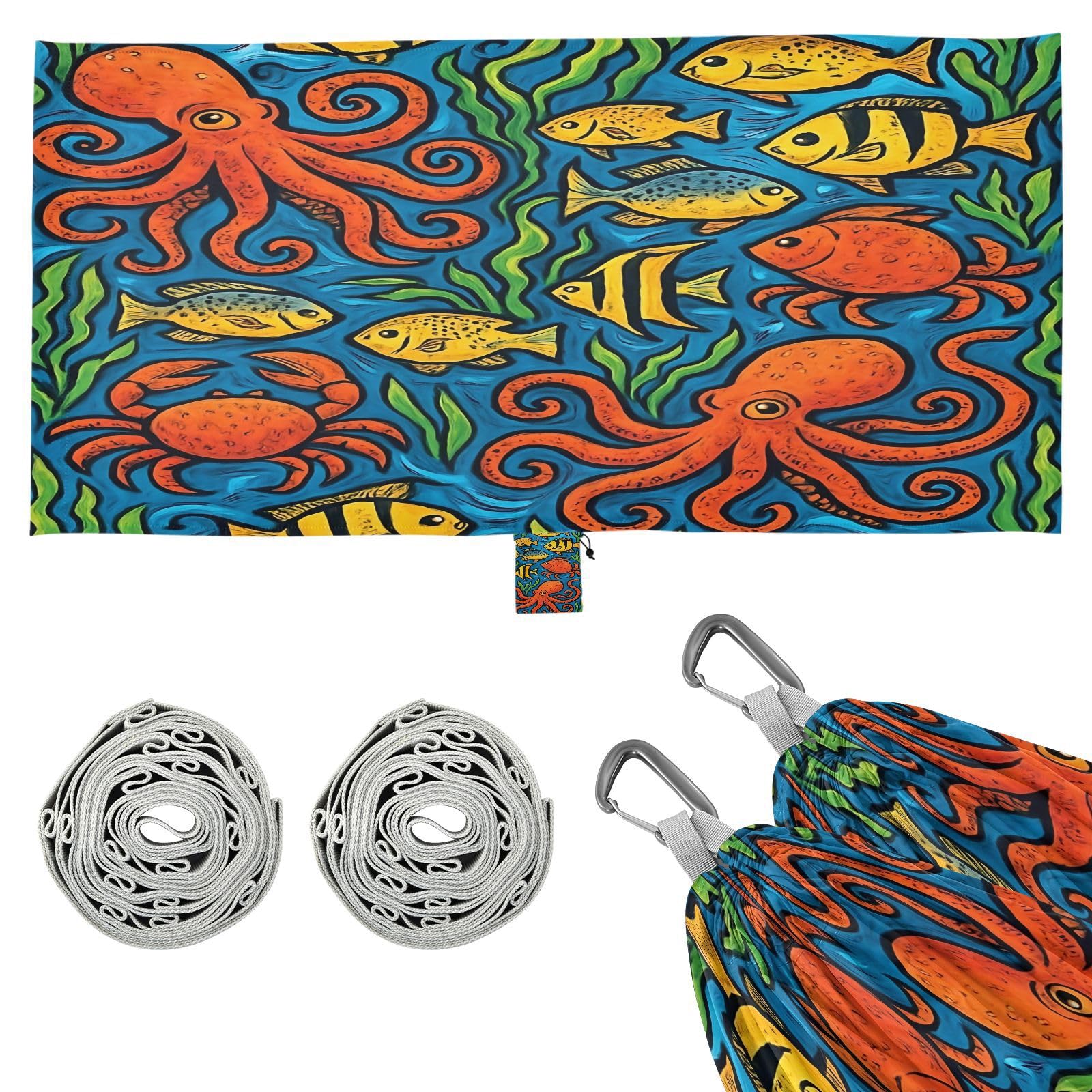 ATTX Underwater Octopus Camping Hammock - Lightweight & Portable Hammocks, Heavy Duty 330lbs Capacity for Indoor, Hiking, Backpacking, Travel, Backyard, Beach#177