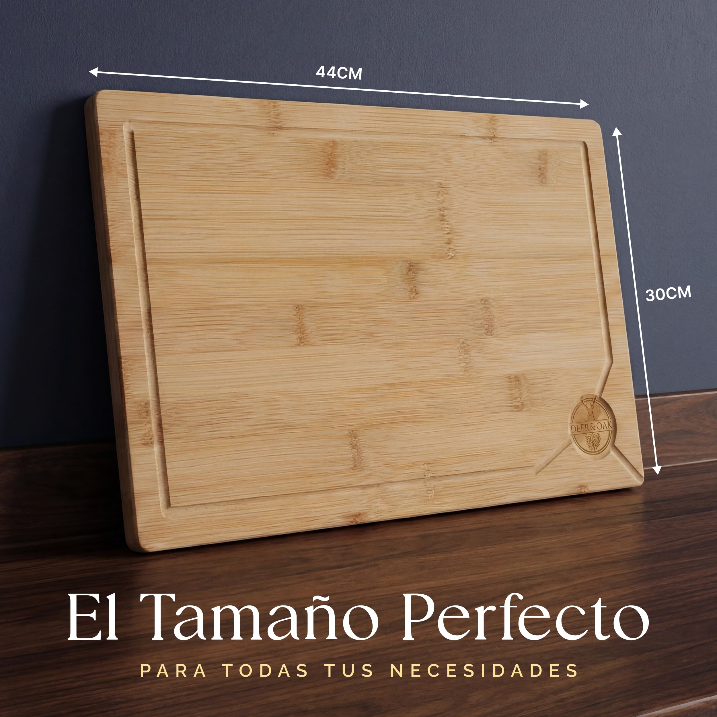 Deer & Oak Tabla de Cortar Bambú 44x30x2 cm Madera Preengrasada para Cocina