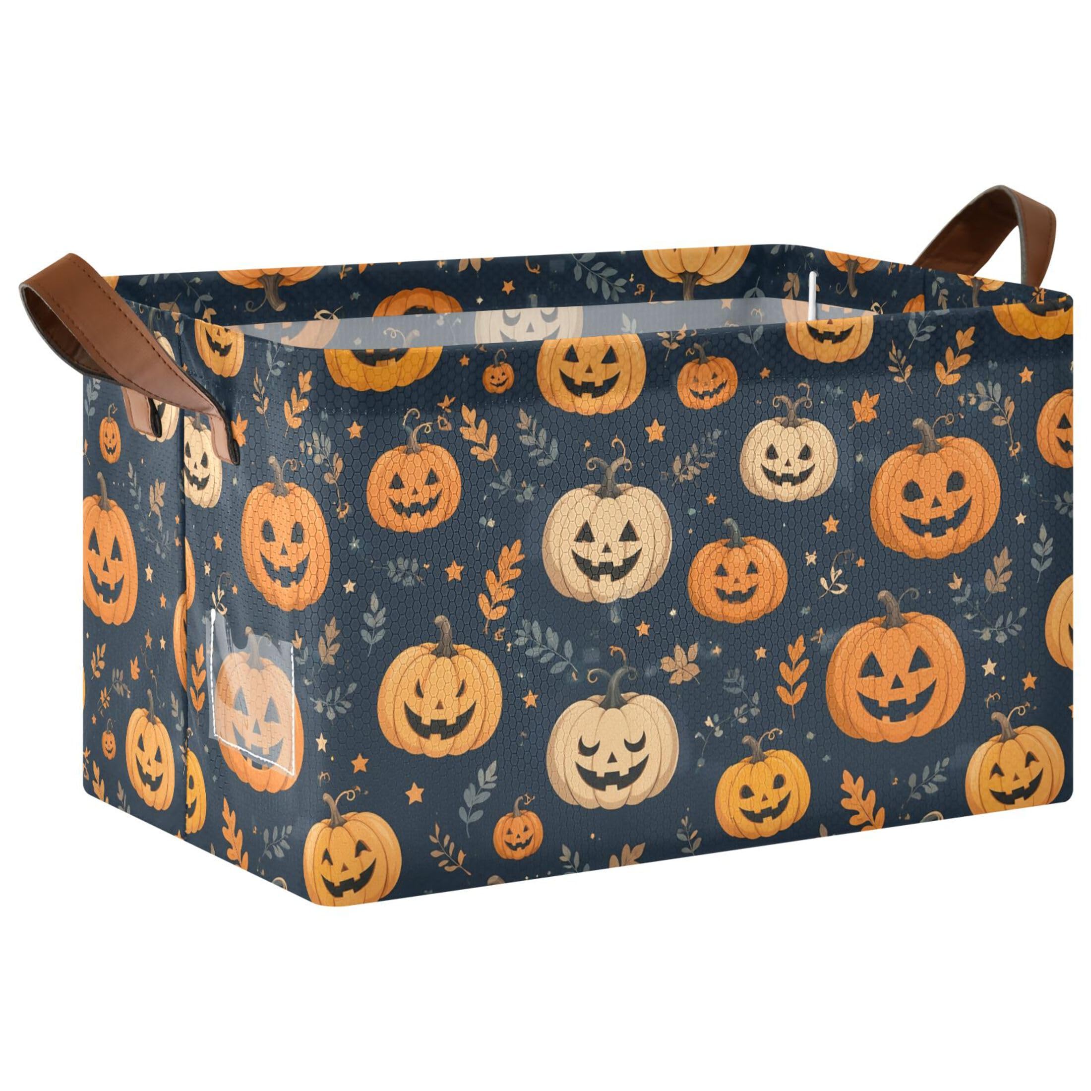 Kutsu Pumpkins Foldable Storage Basket Collapsible Bin With Handles For Shelves