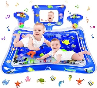 Aolso Tummy Time Water Mat, Tummy time Water Play Mat for Baby with Mirror and rattles, Inflatable Sensory Playmat Babies Belly Time Pat Indoor Pad 3 to 12 Months Promote Development Toys