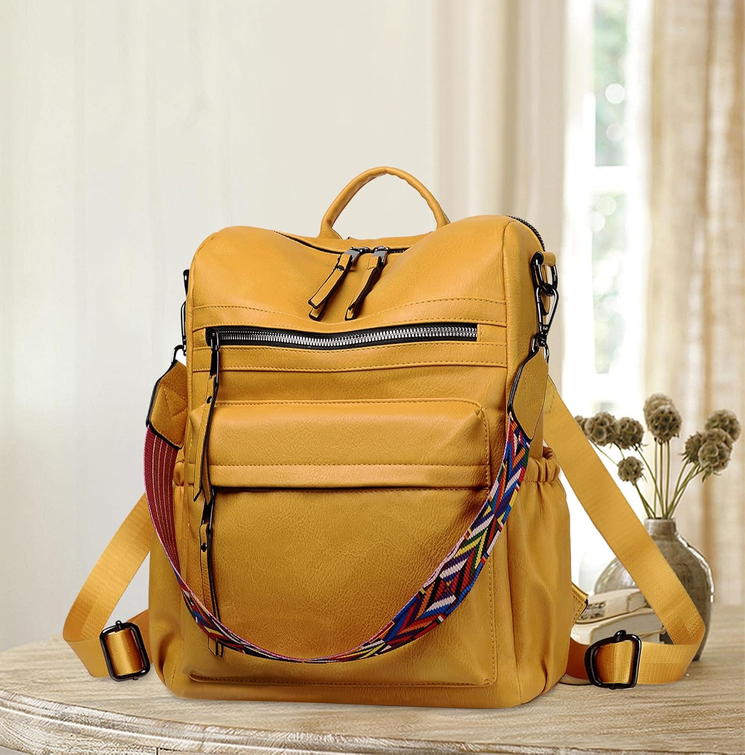 Womens Leather Backpack Purse, Ladies Travel Designer Shoulder Bags image 2