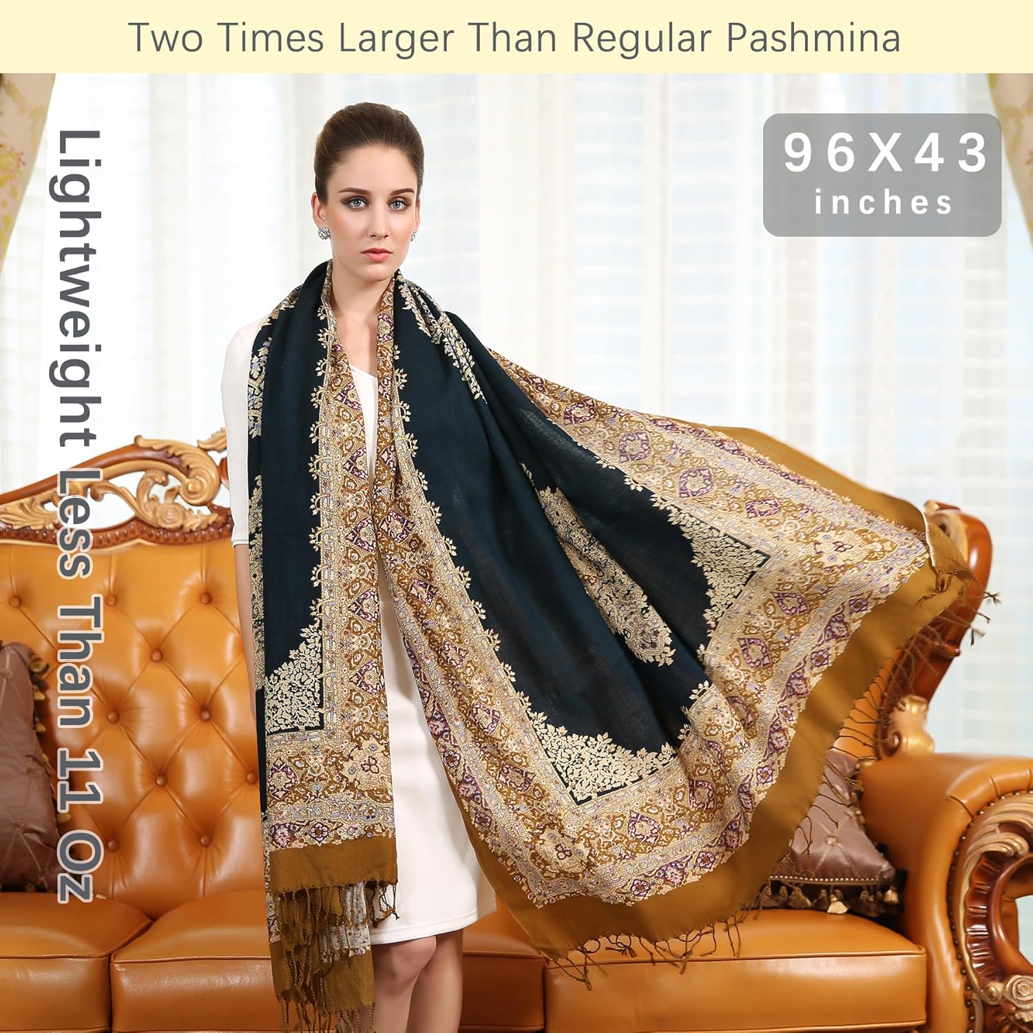 DANA XU 100% Merino Wool Extra Large Pashmina Blanket Travel Scarf Cashmere Wrap for Women Fall Winter Oversize Shawl Floral - Image 6