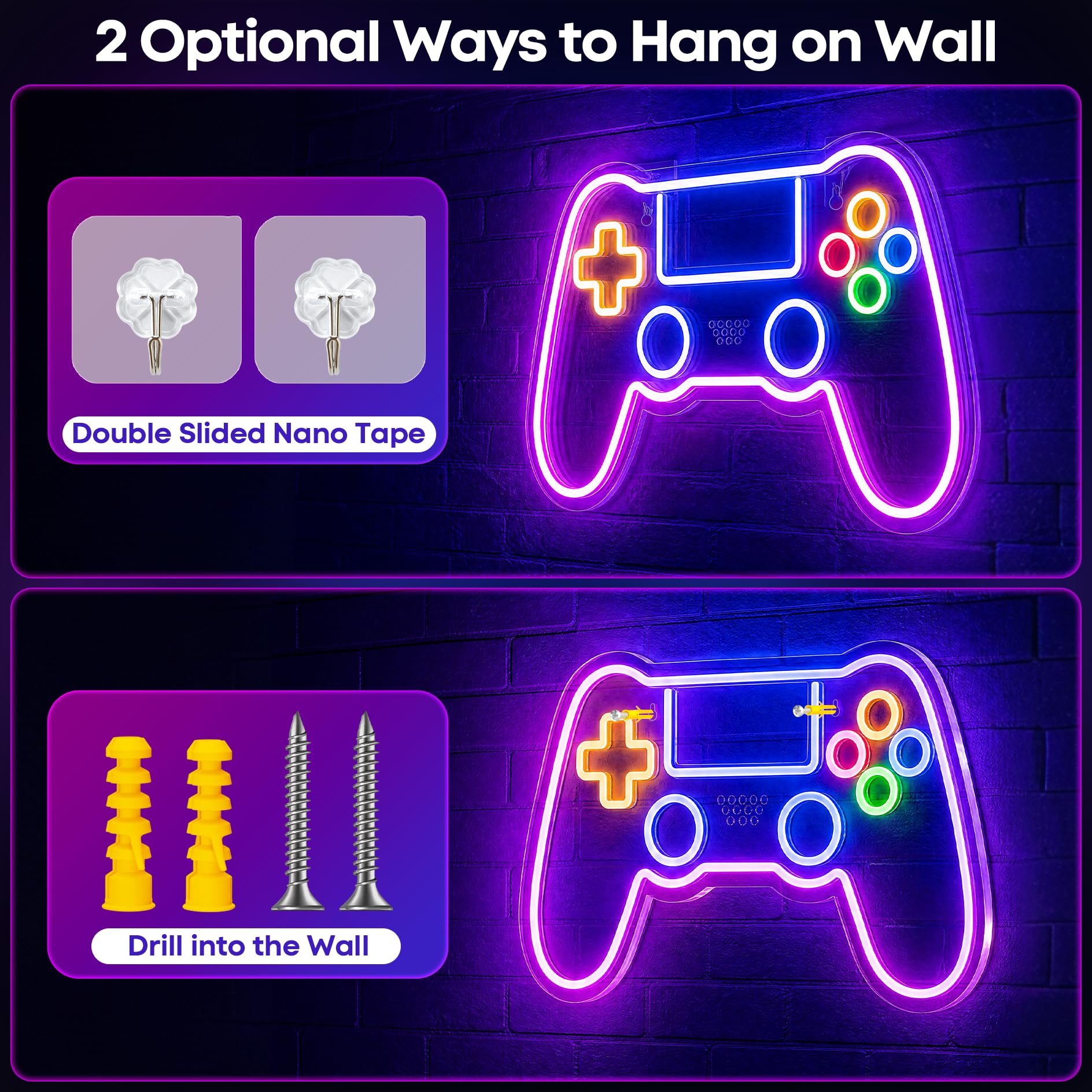 Insegna Neon Gamepad Personalizzata per Gaming, Lampada LED RGB con Telecomando, 10 Modalità di Luce, Decorazione da Parete per Stanza Gamer, Accessori Gaming Luce Neon Controller