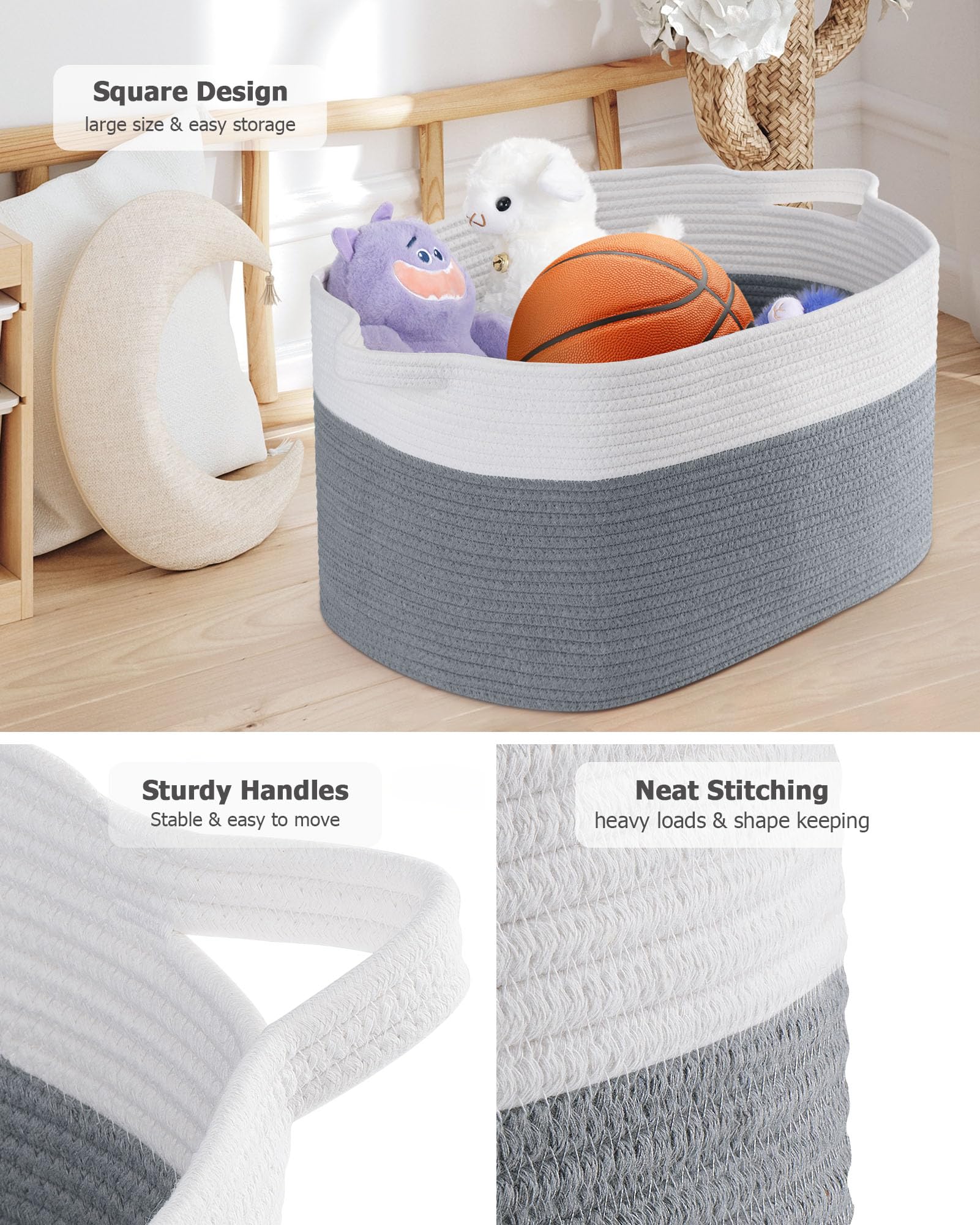 JOJOSEE Large Storage Basket, Blanket Basket for Clothes Bedding Woven Storage Baskets - Image 4
