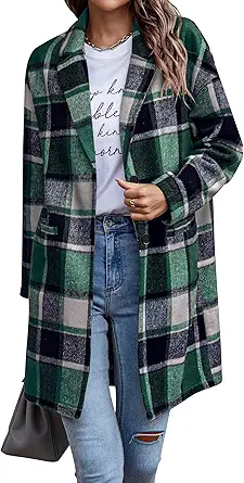 PRETTYGARDEN Women Plaid Shacket Jacket Trendy Fall Casual Button Wool Blend Tartan Trench Coat Winter Clothing with Pockets