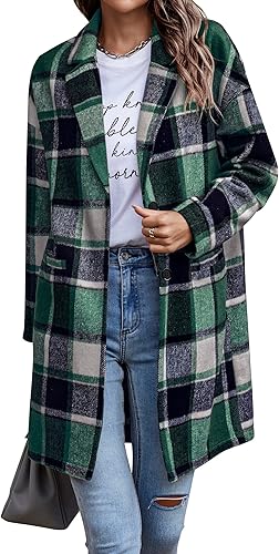 PRETTYGARDEN Women Plaid Shacket Jacket Trendy Fall Casual Button Wool Blend Tartan Trench Coat Winter Clothing with Pockets