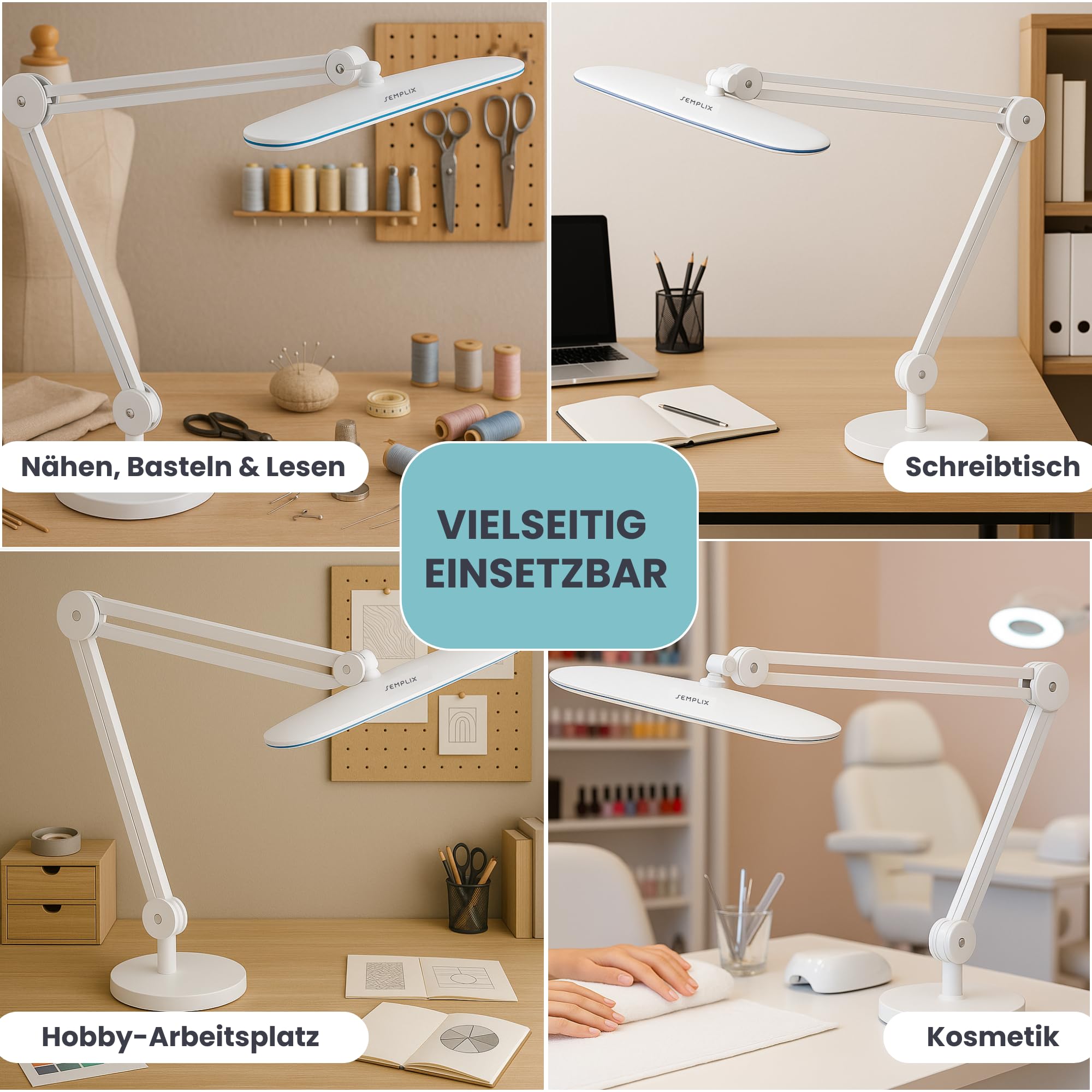 SEMPLIX LED Arbeits-Lampe Weiß: (117 PCS LED, 4fach dimmbar) Mit Tischstandfuß und -Klemme, höhenverstellbarem Lampenarm