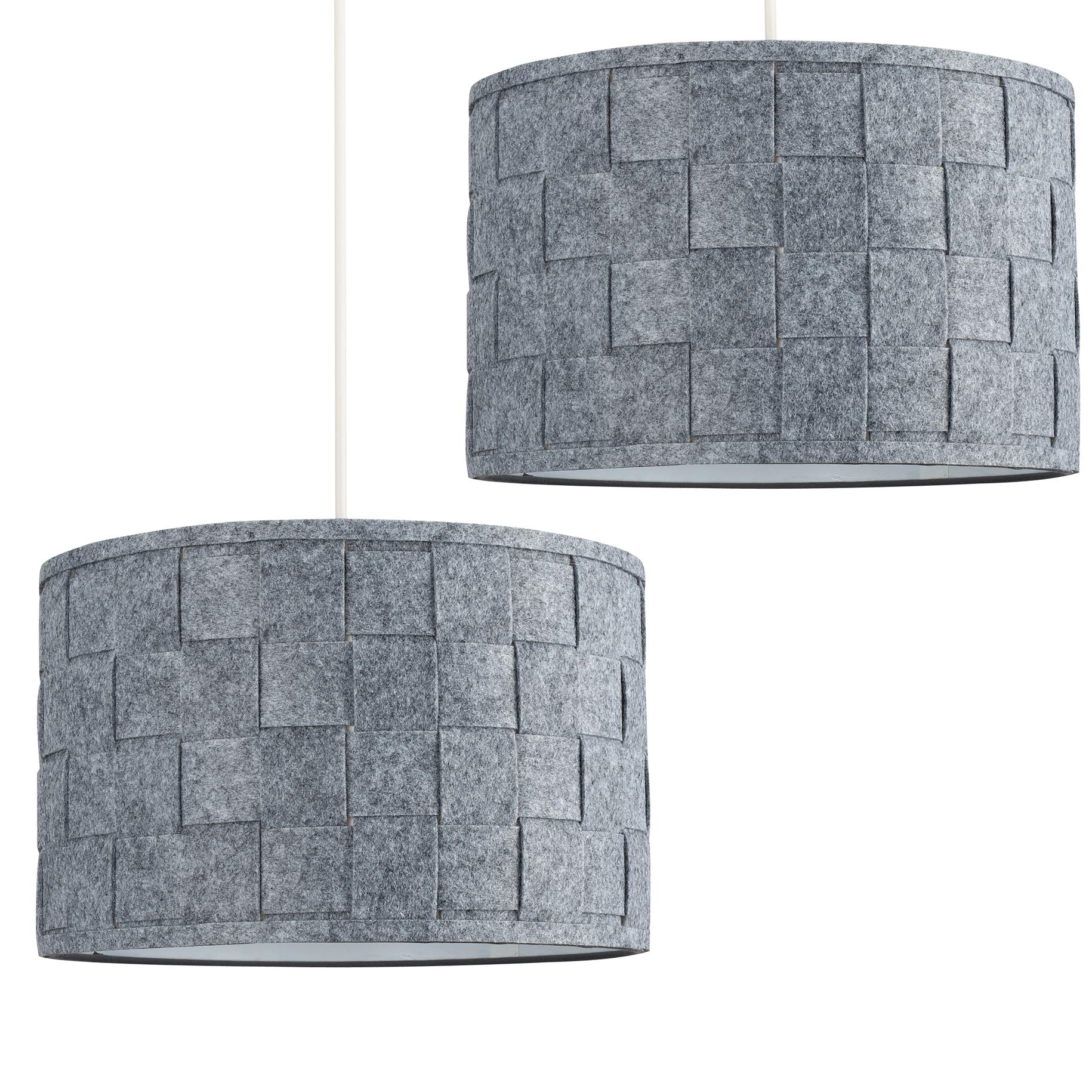 Minisun 2 X Large Shades With Led Bulbs | Pair Of Large Modern Weave Design Drum Ceiling Pendant Light Shades In A Grey Felt Finish Complete With 10W Led Gls Bulbs | Shades & Home Improvements Essential | 320Mm Shade Width