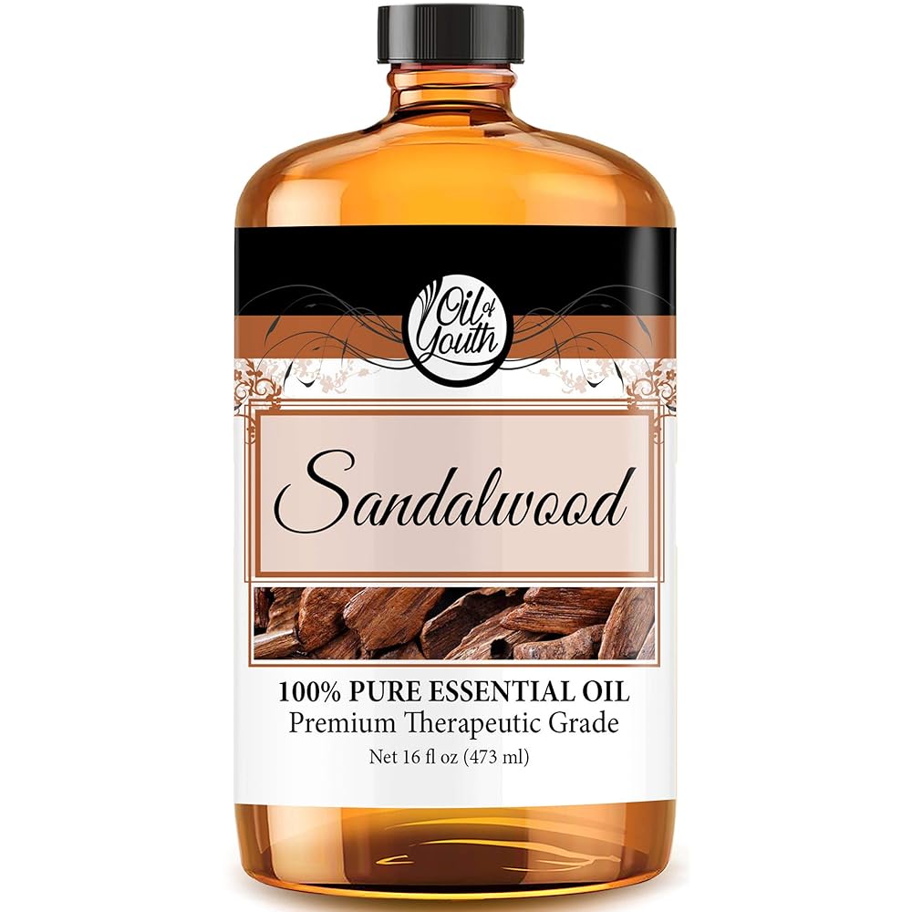 Oil of Youth Sandalwood Essential Oil (16oz Bulk) for Calming, Skin Therapy, Aromatherapy, Diffuser