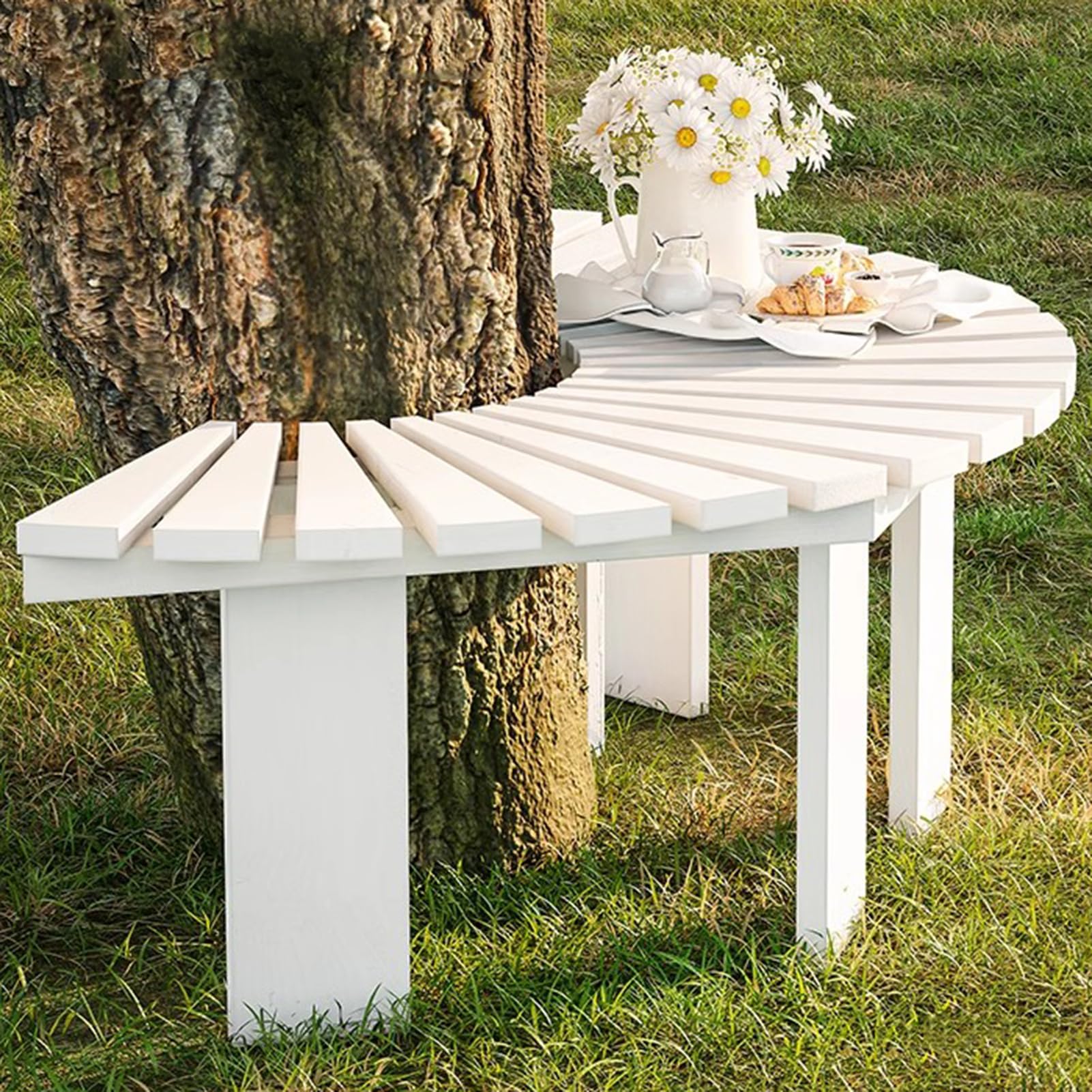 SHZYJBRY Tree Bench Wrap Around, Semicircular Outdoor Benches Wooden Garden Stool, Courtyard Chair Backless Patio Dining Bench for Garden Patio Porch