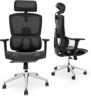 Dripex Ergonomic Office Chair - High Back Desk Chair with 3D Armrest/Lumbar Support/Headrest/Wheels, Full Mesh Seat Bottom Tilting Computer Chair for Tall People Home Rolling Swivel Chair, Black