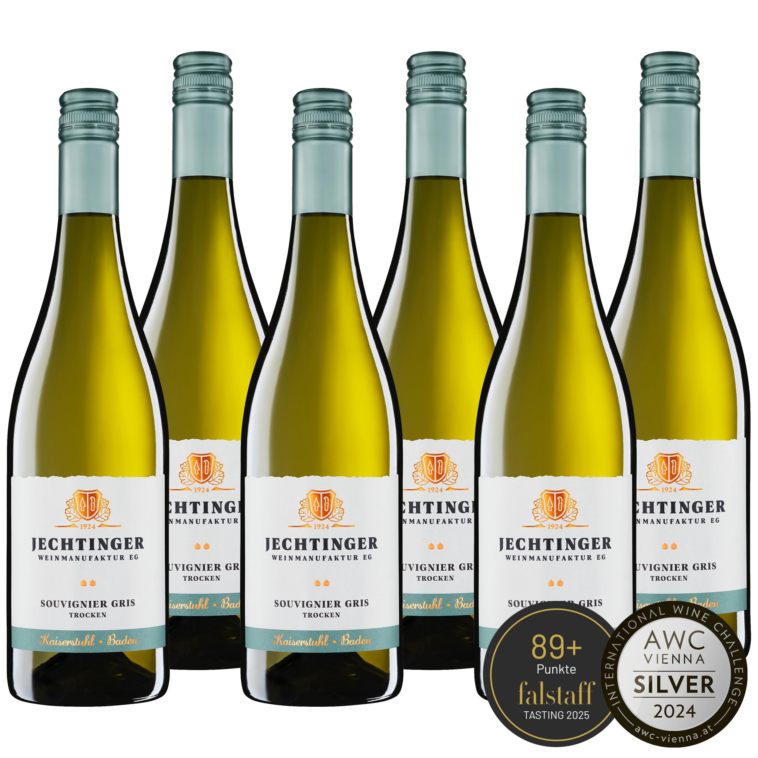 Jechtinger Souvignier Gris HAUS & HOF QbA trocken – SILBER 2024 AWC Vienna – Weißwein trocken, fein-fruchtig mit Aromen von Apfel, Mirabelle & Pfirsich - Anbaugebiet Kaiserstuhl (6 x 0,75 l)