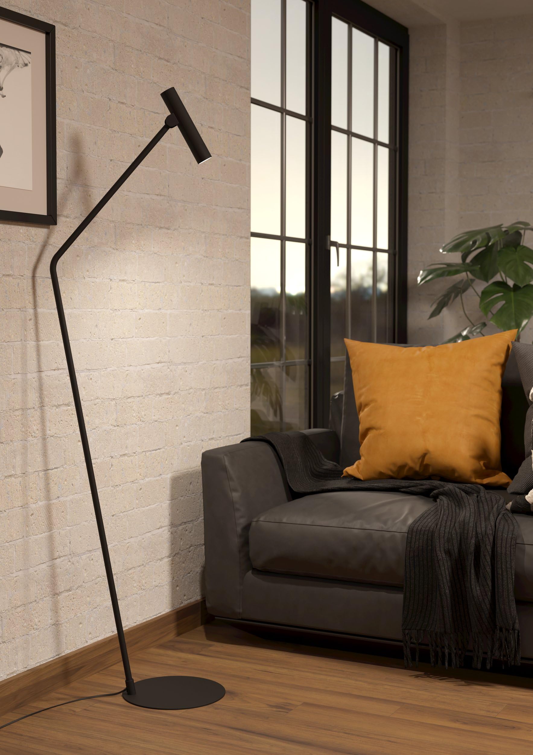 EGLO Lampa podłogowa LED Almudaina, wewnętrzna oprawa z obrotowym reflektorem, minimalistyczna metalowa lampa do salonu, czarna, ciepła biel, 157 cm