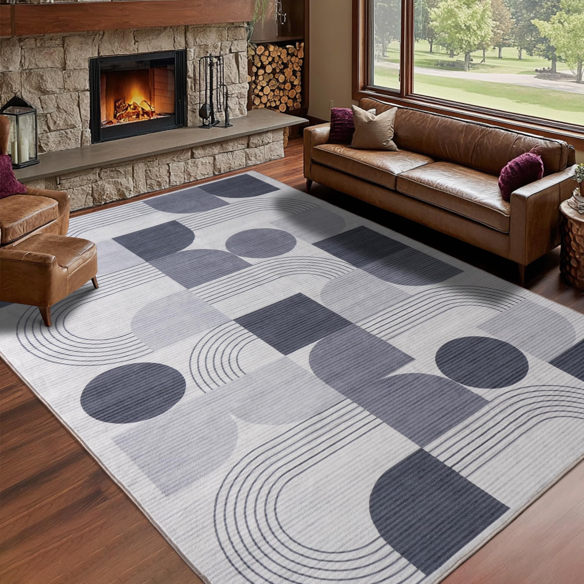 Abstraktem Waschbarer Teppich Wohnzimmer, 200x230 cm Anthrazit | Groß Muster Kurzflor Teppich, Wohnzimmerteppich Bettvorleger Moderne Carpet für Schlafzimmer Büro Esszimmer Küche Läufer