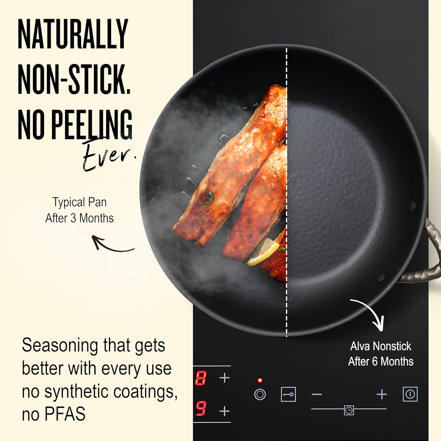 Alva Artist 11” Carbon Steel Frying Pan – Naturally Nonstick, No PTFE/PFOA/PFAS – Hand-Forged Skillet, Induction & Oven Safe, Fast Heating Chef Pan – Pre-Seasoned Steel Pan for Steak, Eggs & Sautéing
