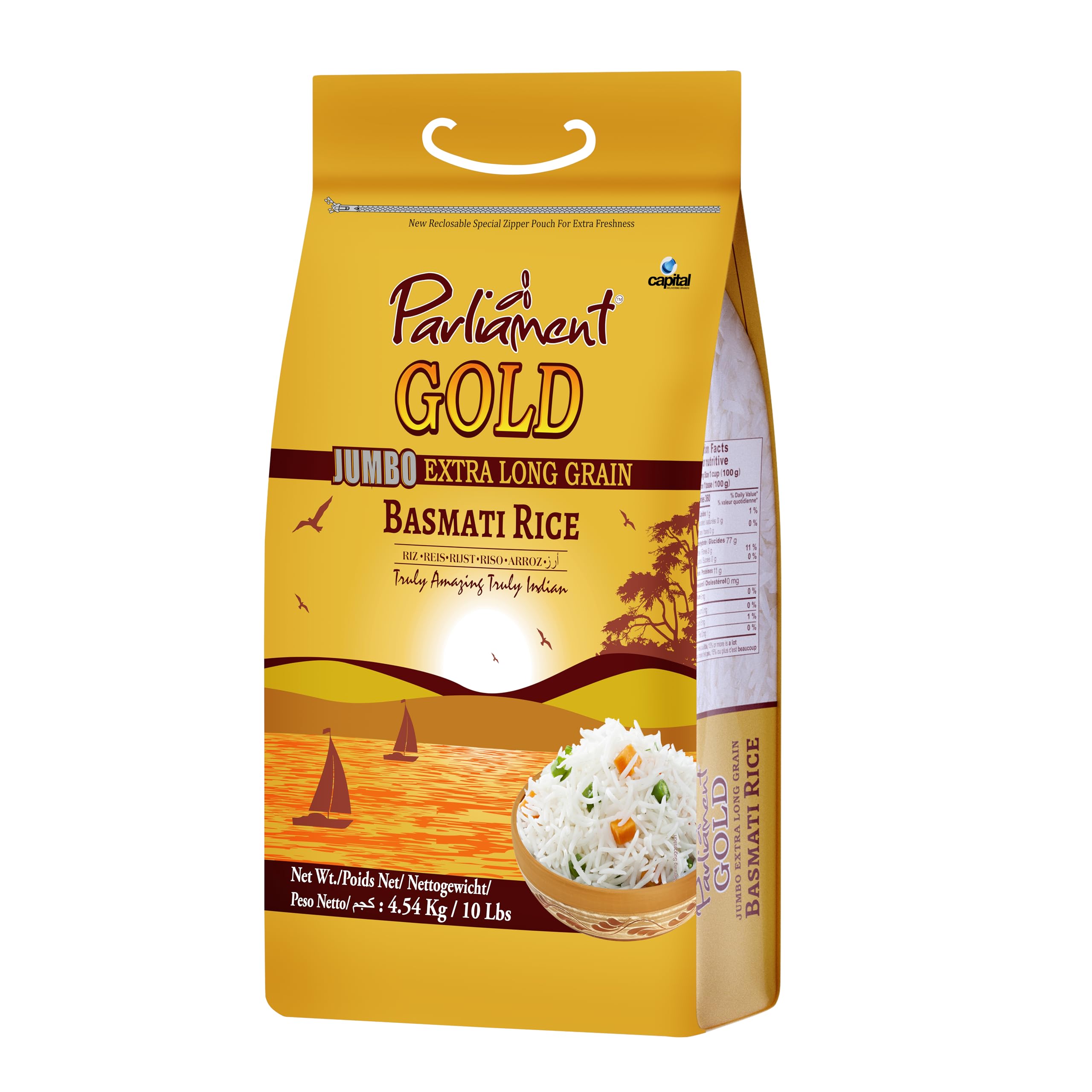 Parliament Gold PLUS Jumbo Extra Long Basmati Rice 10lbs ~ Beyond 8.30mm | Indian Risotto | All Natural | Vegan | Gluten Friendly | NON-GMO | Aged Perfection | Luxurious Taste | Product of India