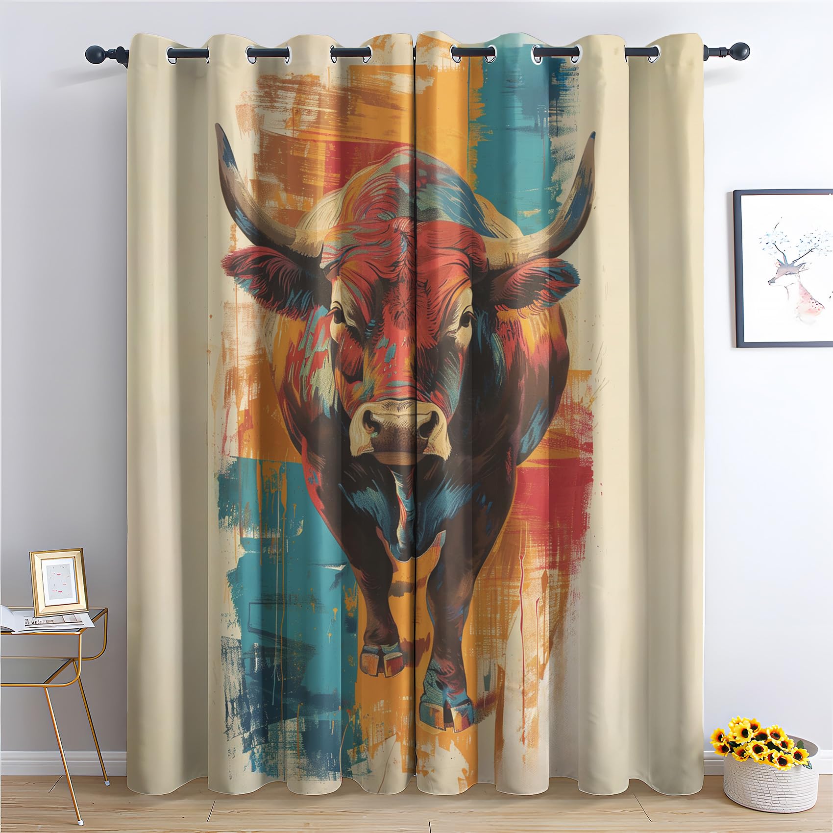 Cow Curtains for Bedroom Living Room - Cattle Farmhouse Animal Blackout Curtains 46 x 90 Inch (Width x Drop), Thermal Insulated Eyelet Curtains & Drapes, Decorative Patterned Window Treatments A-#145
