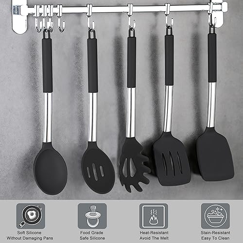 Miniatura 6 de FODCOKI Juego de 3 cucharas de silicona para cocinar, cucharas de servir antiadherentes para utensilios de cocina antiadherentes, cuchara sólida
