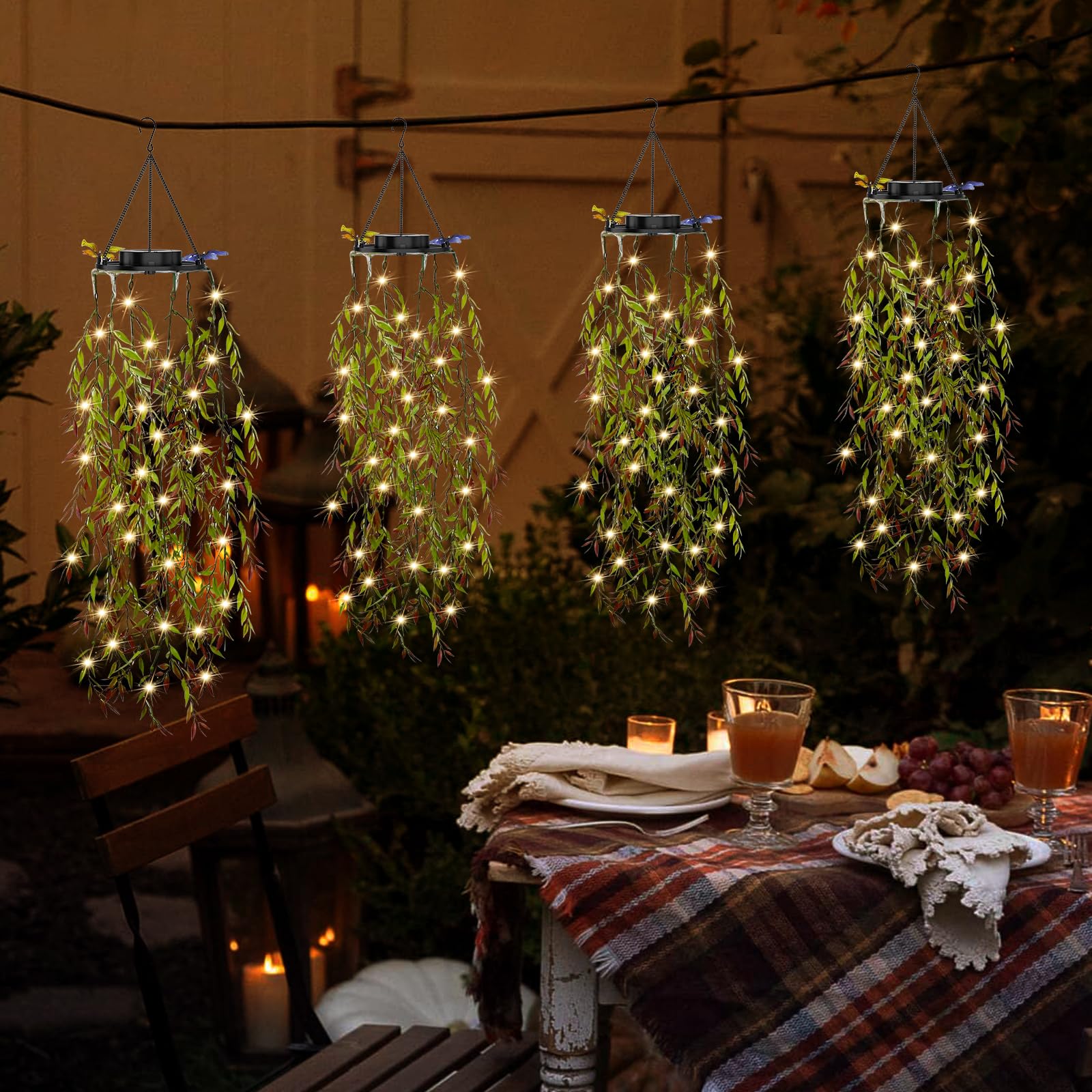 Solarlampen für Außen, 2 Stück Hängepflanze Künstlich mit Lichterketten, IP65 Wasserdicht Solarlaterne für Außen, Geschenke für Frauen, Ideal für Weihnachten Partys Hochzeiten Gartendeko