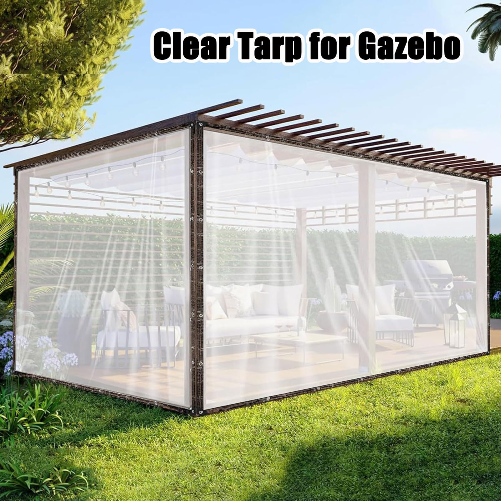2×4 M Bâche Transparente Exterieur Imperméable, 200 Um Bache Multifonction Avec Oeillets Et Bordures Renforcées En Tissu, Bache De Protection Plastique, Pour Serre, Jardin, Pergola, Poulailler
