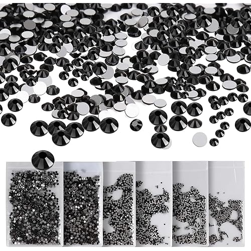 Teenitor 8640Pcs Black Rhinestones, Flatback Nail Rhinestones SS4 5 6 8 10 12, Flatback Rhinestones for Crafts Nail Art Jewelry Card Dress Shoes Glass Rhinestones