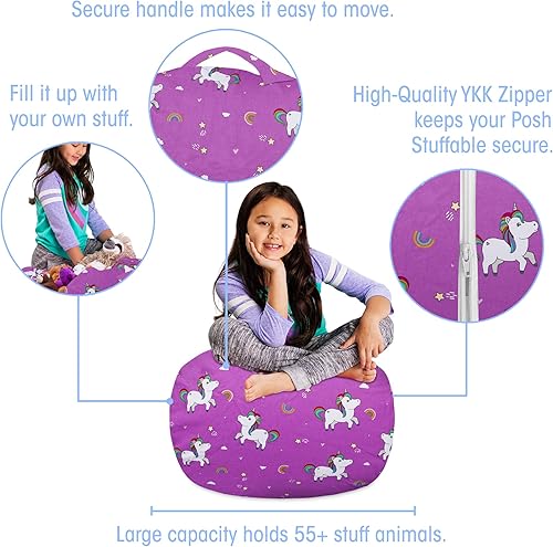 Miniatura 188 de Posh Stuffable - Sillón puff con almacenamiento para niños, contenedor de animales de peluche, organizador de juguetes de niños Lienzo Burbujas Azul
