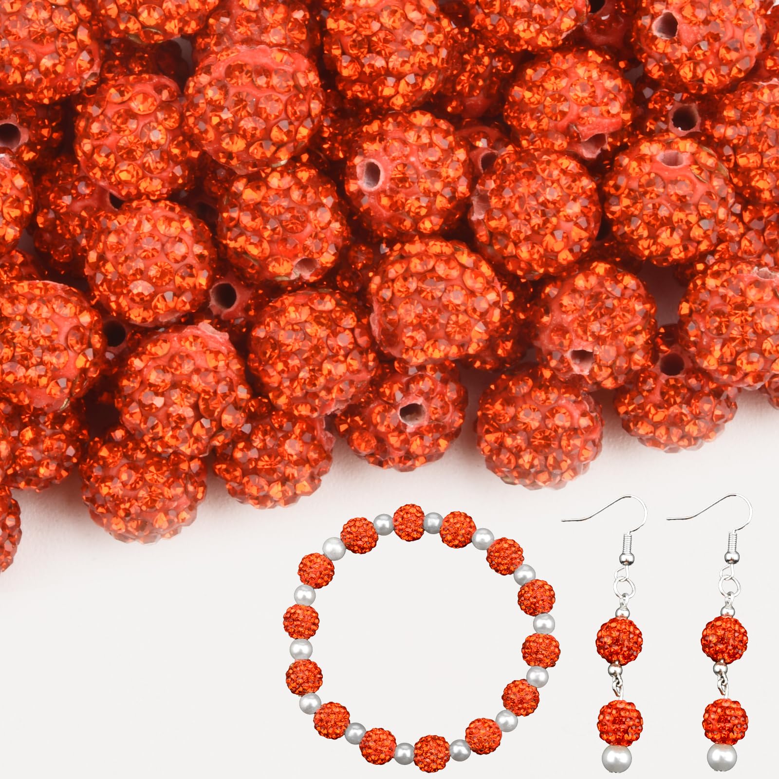 Photo 1 of 180pcs 10mm Rhinestone Clay Beads for Jewelry Making, Orange Crystal Round Disco Ball AAA+ Grade Bulk, Sparkly Diamond Bling Baseball Beads for Necklace Bracelet Earring DIY Supplies