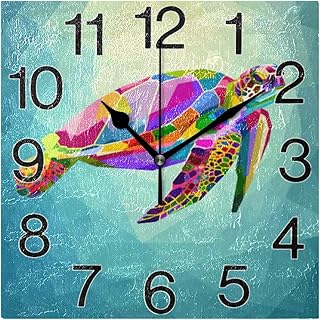 Naanle Watercolor Turtle Square Wall Clock Funny Turtle Silent Non Ticking Wall Clocks Battery Operated for Office Home School Decor