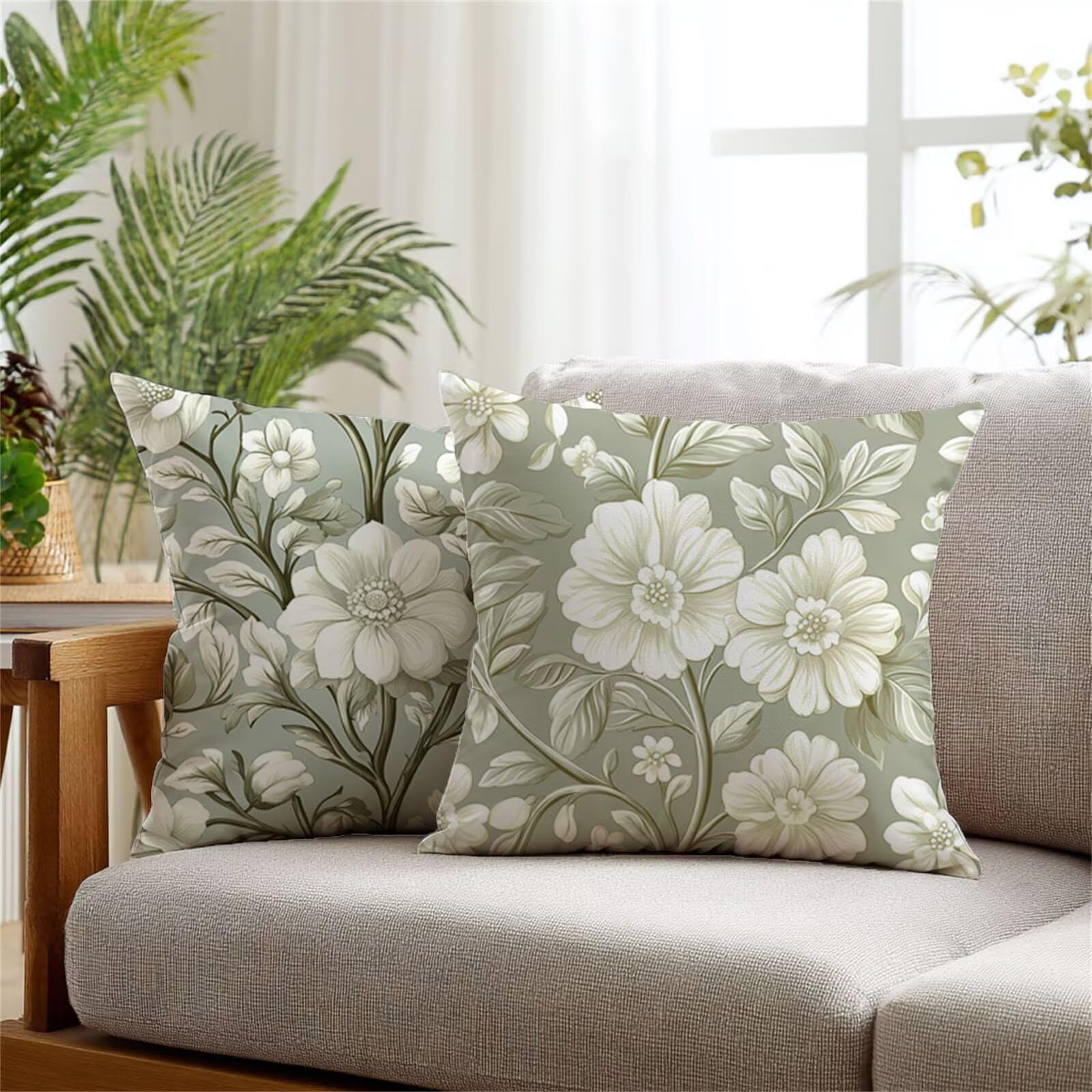 Cuscini per Divano Verde salvia Federe Cuscini Divano fiore Copricuscini 60x60cm 2 Pezzi Impermeabili Velluto Federe Cuscino Letto, Stampa Fronte-Retro per Soggiorno Letto Camera Giardino Sedia 1Z-233