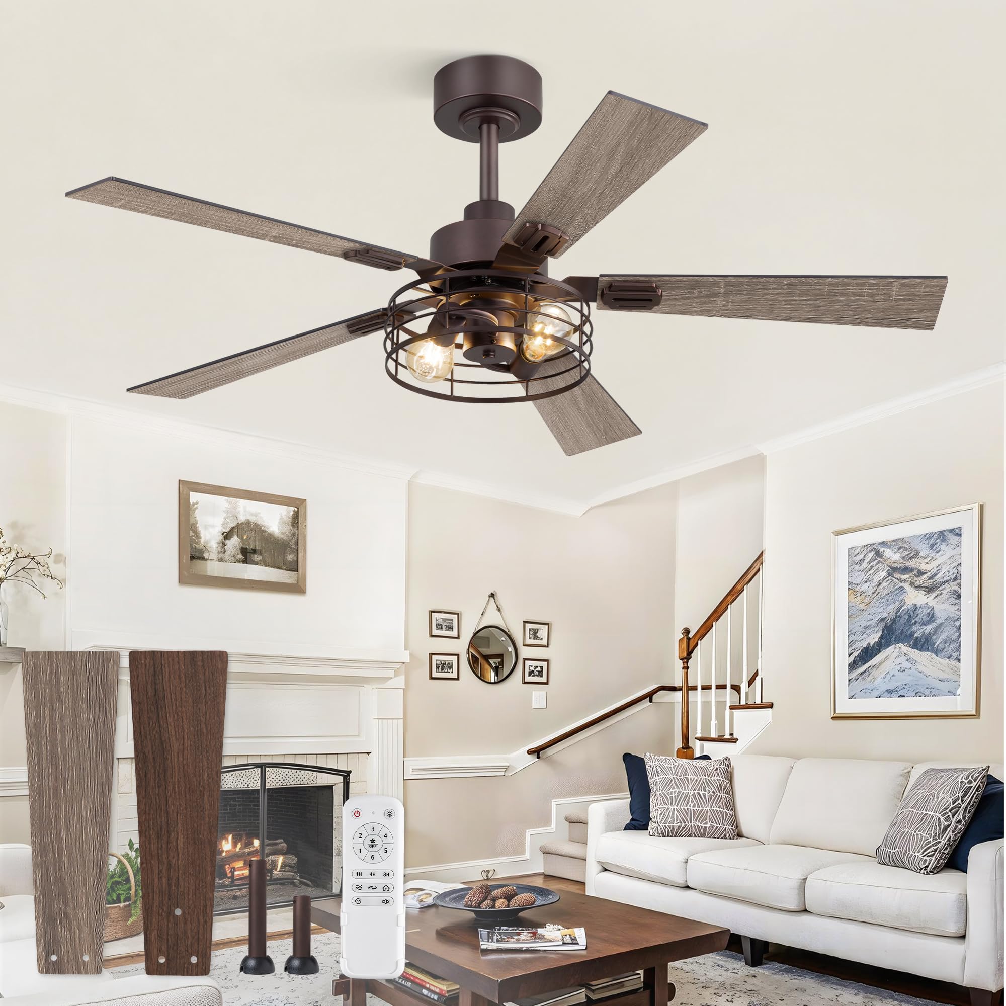 Fanbulous 48 Inch Farmhouse Rustic Ceiling Fan with Light &amp; Remote