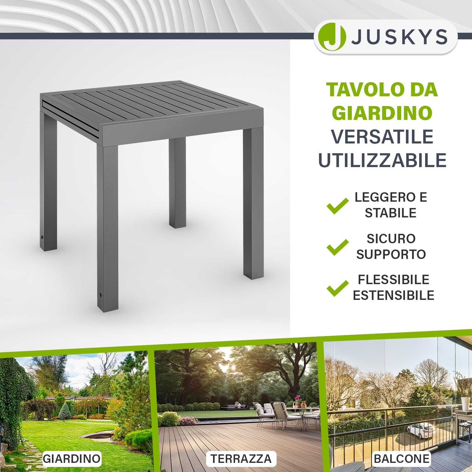 Juskys tavolino da giardino Laki allungabile da 70x70 cm – Tavolo in alluminio – Grande piano – Antracite
