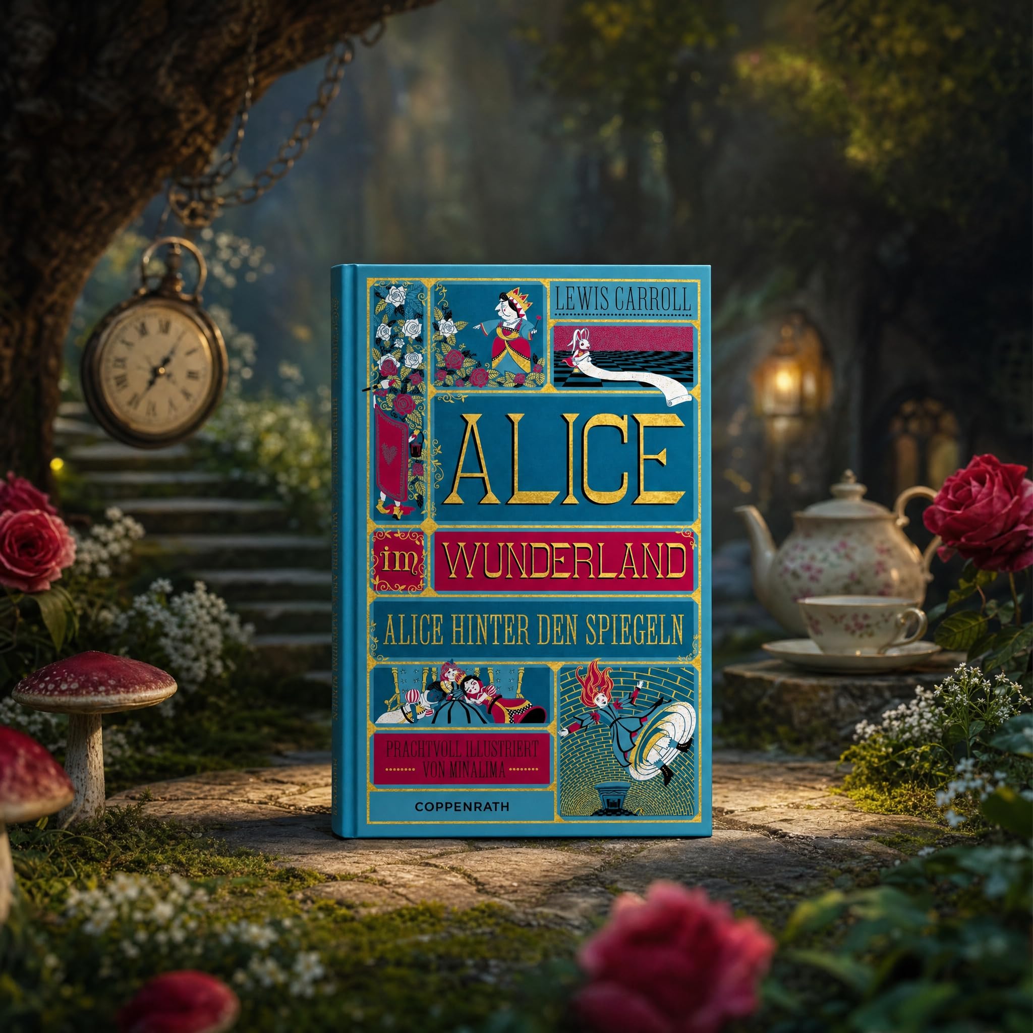 Alice im Wunderland: Alice hinter den Spiegeln & Der Zauberer von Oz Buchset - Abenteuer & Fantasy Schmuckausgabe für Kinder - Hochwertiges Bundle illustriert von MinaLima mit 2 exklusiven Postkarten