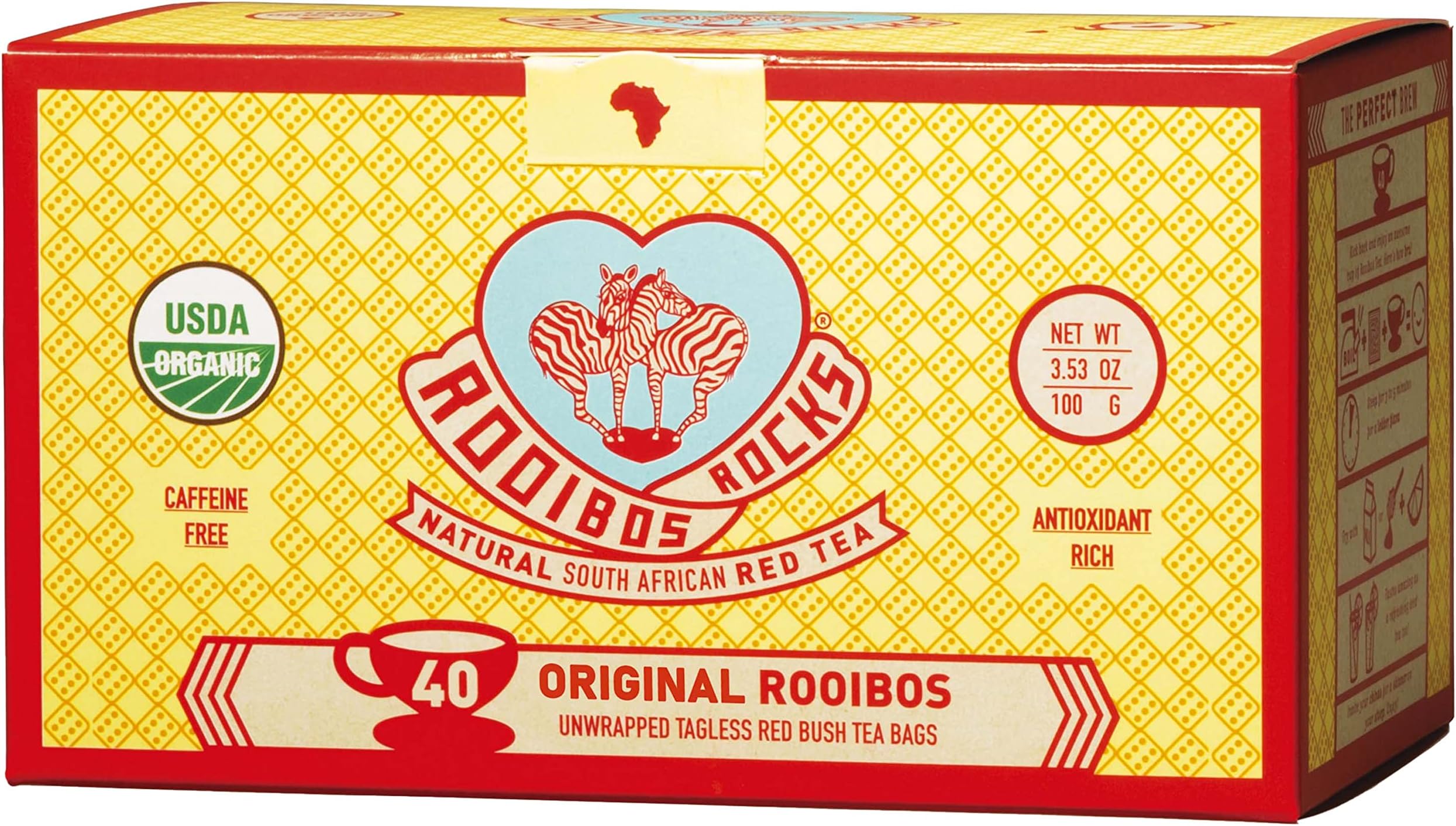 Caffeine Free Red Rooibos Tea Bags 40 - Naturally Sweet Herbal Tea Safe for Children and Pregnant Women - Low Tannin, Premium Organic Rooibos Tea Sustainably and Ethically Farmed in South Africa