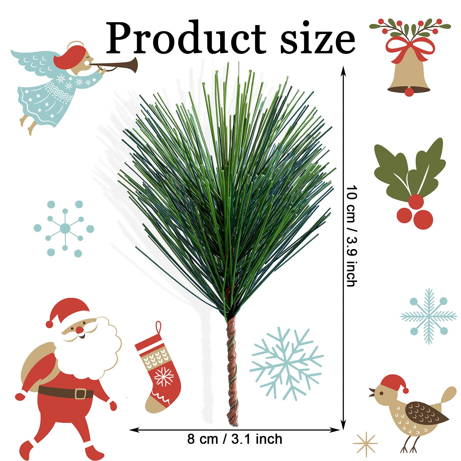 Künstliche Tannennadeln, Zweige, 9,9 x 7,9 cm, kleine Tannenzweige, Stiele für Grünpflanzen, Tannennadeln, künstliche Grüntannen-Picks für Weihnachten, Girlande, Kranz, Urlaub, Gartendekoration