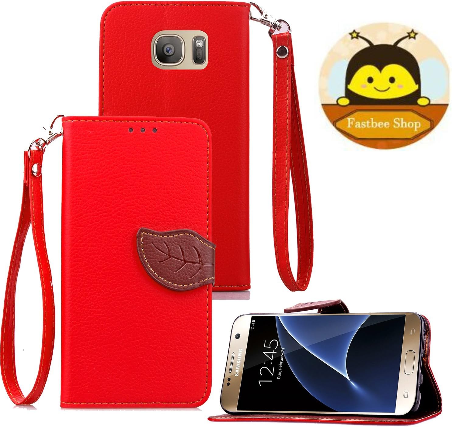 Galaxy S7 Case,Galaxy S7 Wallet Case,Fastbee Leather Wallet Case With Credit Card Holder for Samsung Galaxy S7 Red