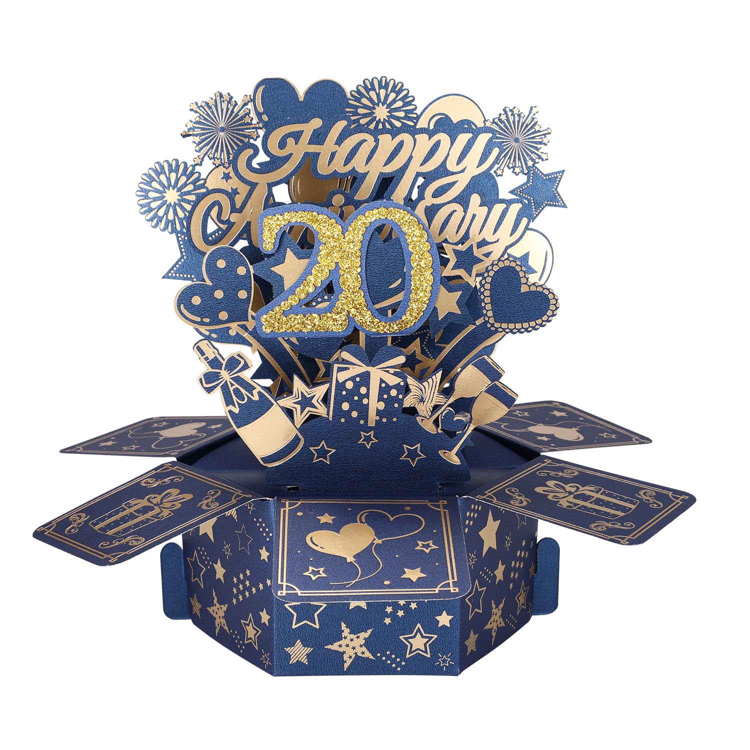 Happy Anniversary Pop-up Card, Colorful 3D Wedding Anniversary Popup Greeting Gift Cards with Envelopes Cool Birthday Pop-Up Box for Men Women(20th)
