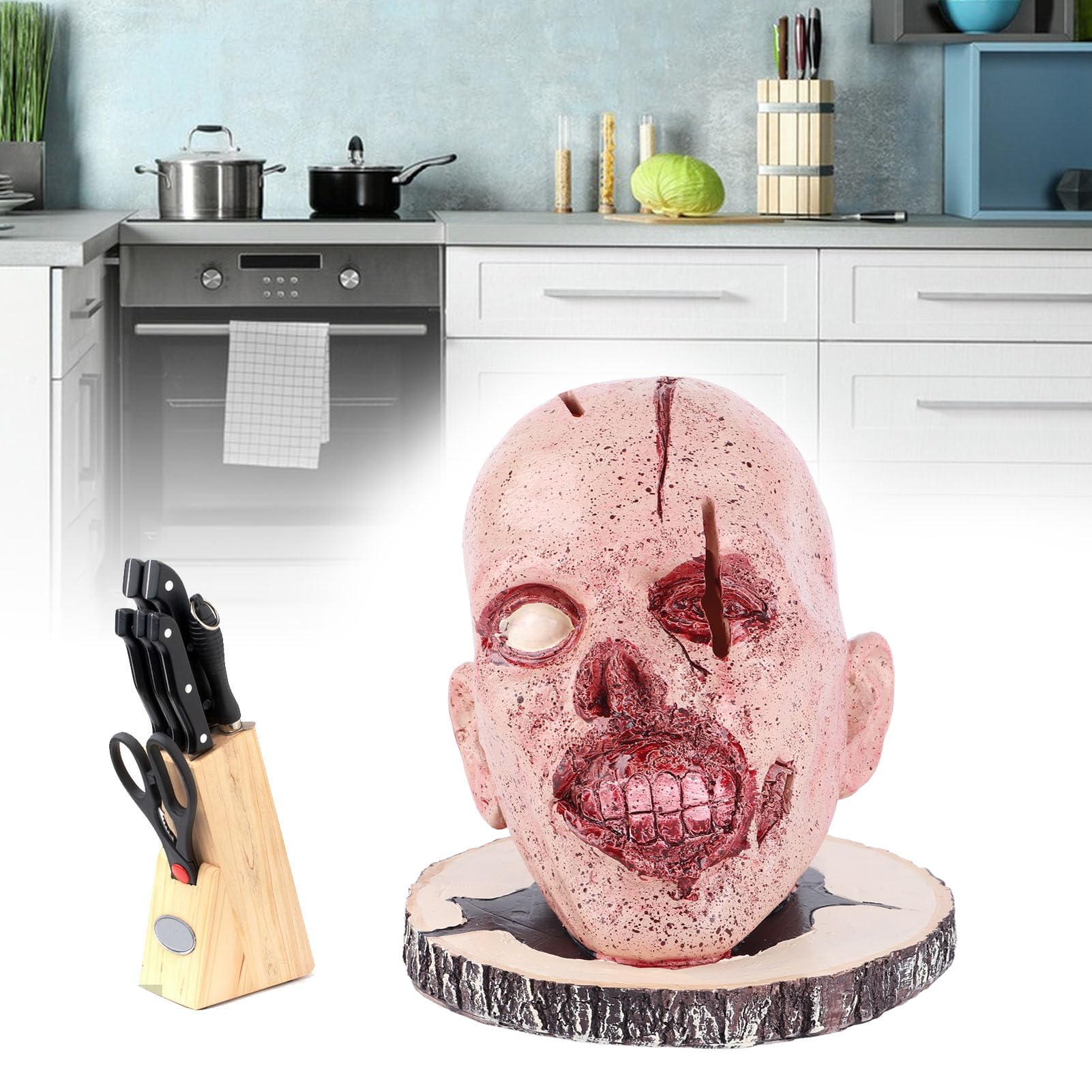 Skull Knife Holder, Halloween Home Decor Kitchen Ornament Horrr Skull Knife Block for Home, Halloween, Costume Parties, Carnivals