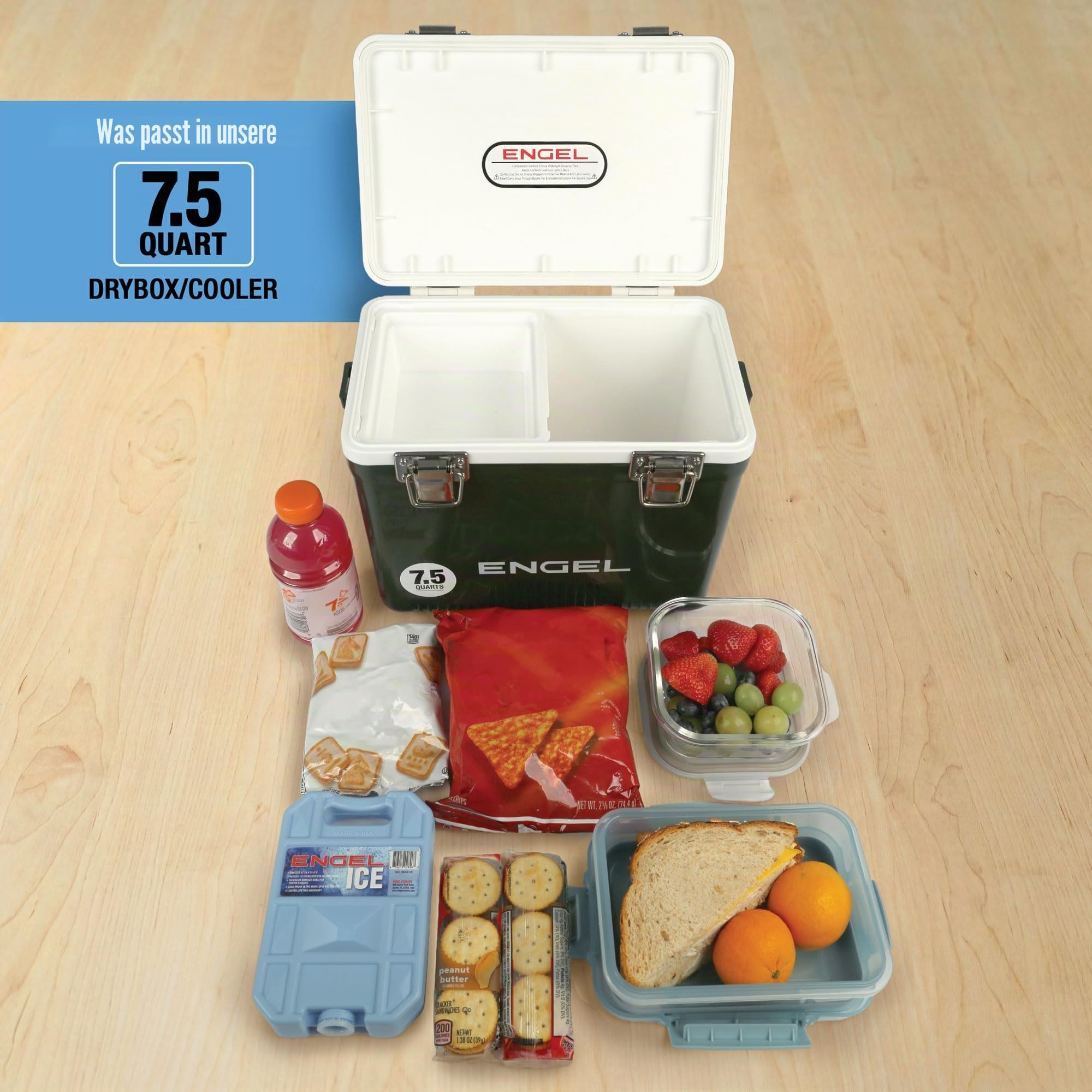 ENGEL Kühlbox 7,5qt (7,1 Liter) Auslaufsicher, Luftdicht, Tragbare, Kleine Kühlbox für Camping, Picknick, Wandern, Festival - Eisbox Ohne Strom für Männer & Frauen, 31 x 20,3 x 25,4 cm