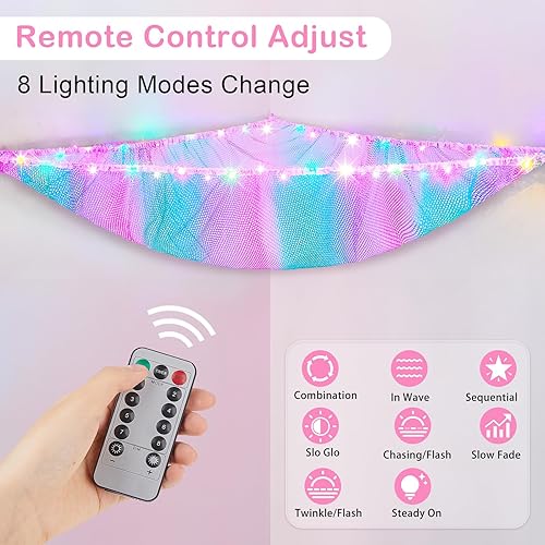 Vista 23 de Basumee Red de animales de peluche o hamaca con luz LED, hamaca de red de juguetes para almacenamiento de animales de peluche, hamacas para Azul