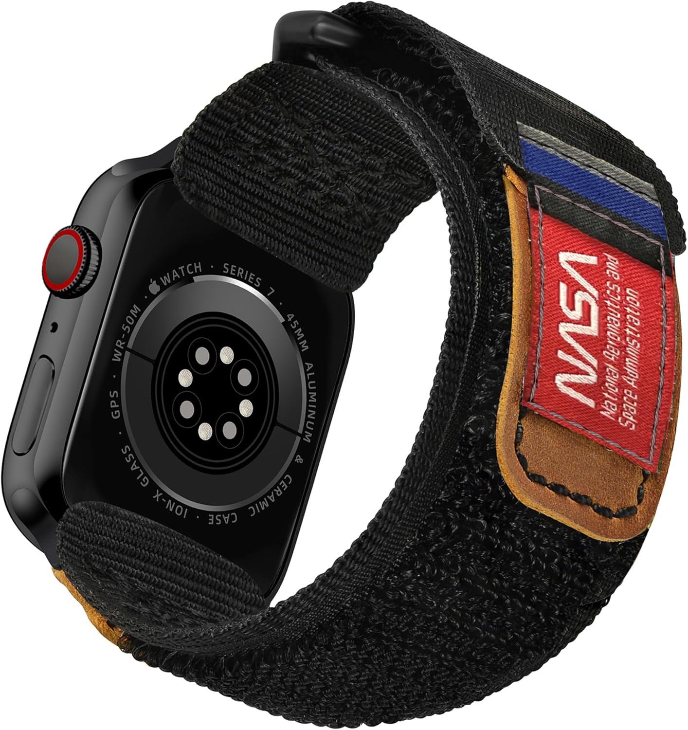 Made for Apple Watch Band, NASA Licensed Rugged Nylon Leather Sports Strap With Woven Loop Design For iWatch Ultra 2/1 49mm/46mm/45mm/44mm Tough Tactical Replacement Band For Series 10/9/SE