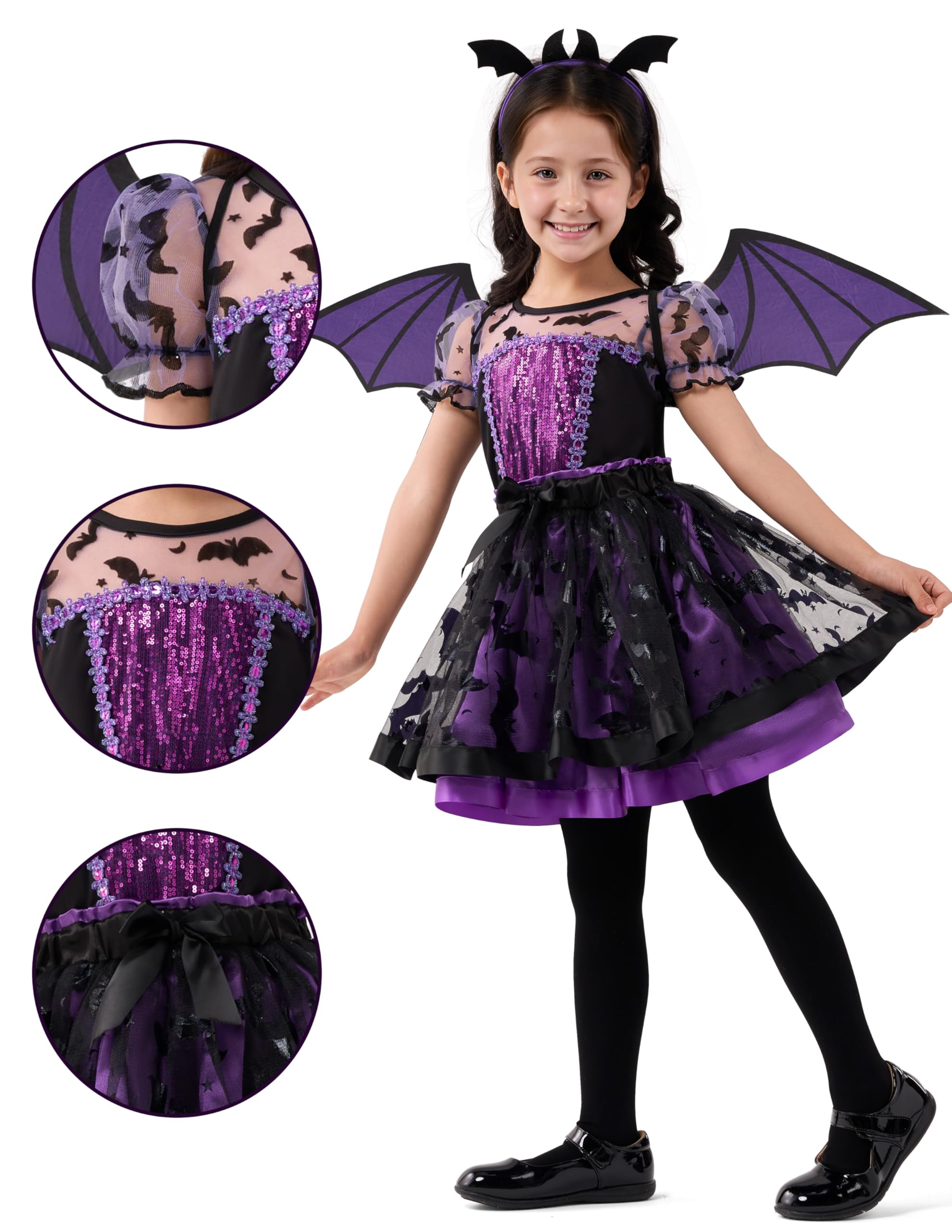 Spooktacular Creations Halloween Child Girl Purple Bat Tutu Costume - Image 3