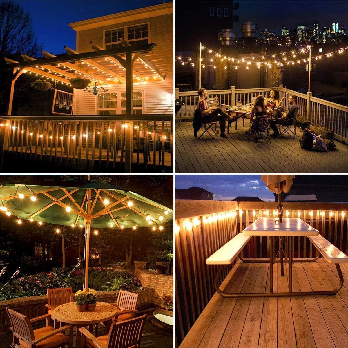 Lepro Guirlande Lumineuse Extérieur Solaire 4 Modes 7.6m | Guirlande Guinguette USB, 25 Ampoules G40, Blanc Chaud 2700K, Étanche pour Jardin, Terrasse, Cour, Patio, Fête Décoration
