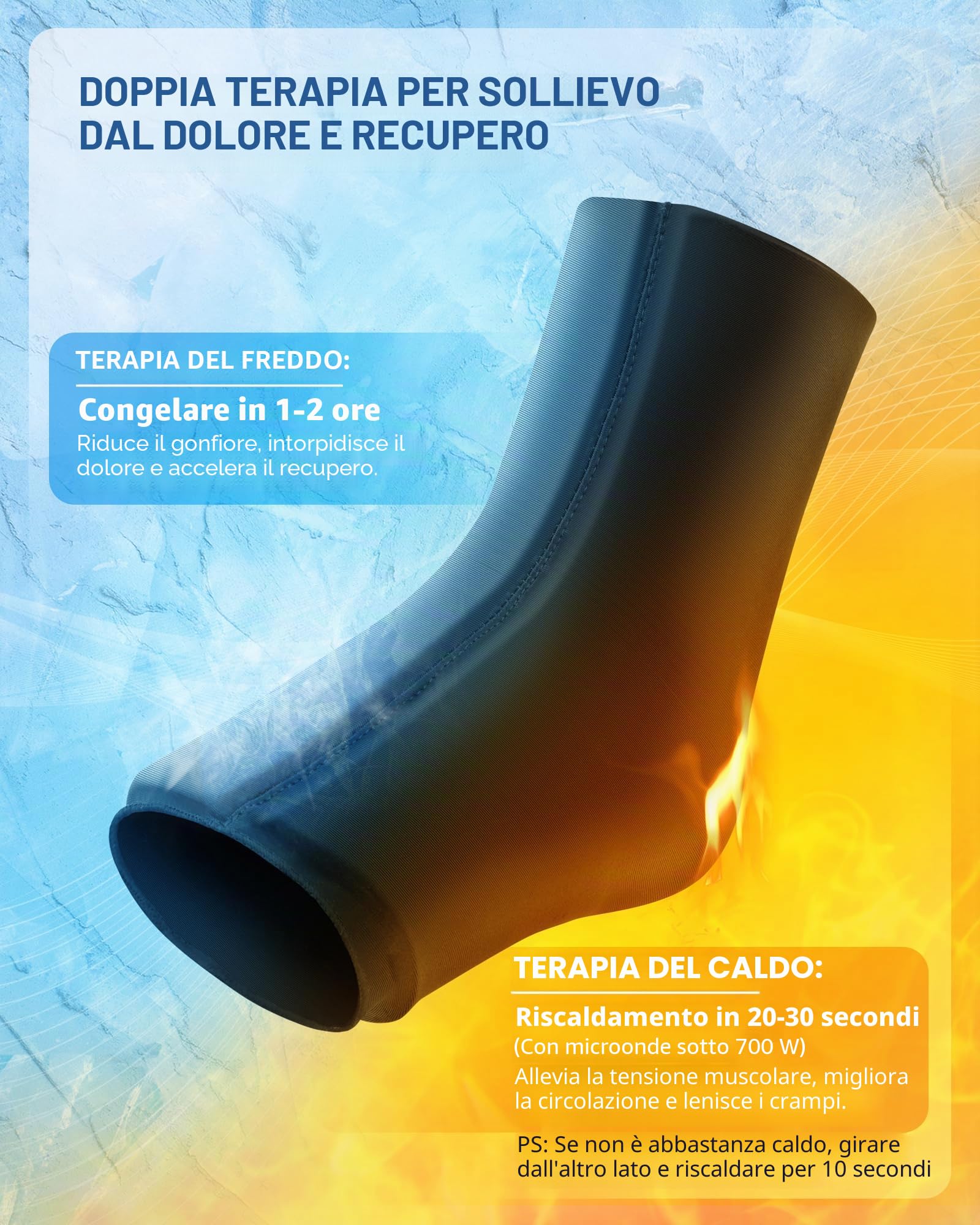 Tolaccea Supporto Ghiaccio per Caviglia e Piede, Impacco di Gel Riutilizzabile per Terapia Caldo e Freddo, Fascia Compressiva per Tendinite d'Achille, Fascite Plantare, Gonfiore L