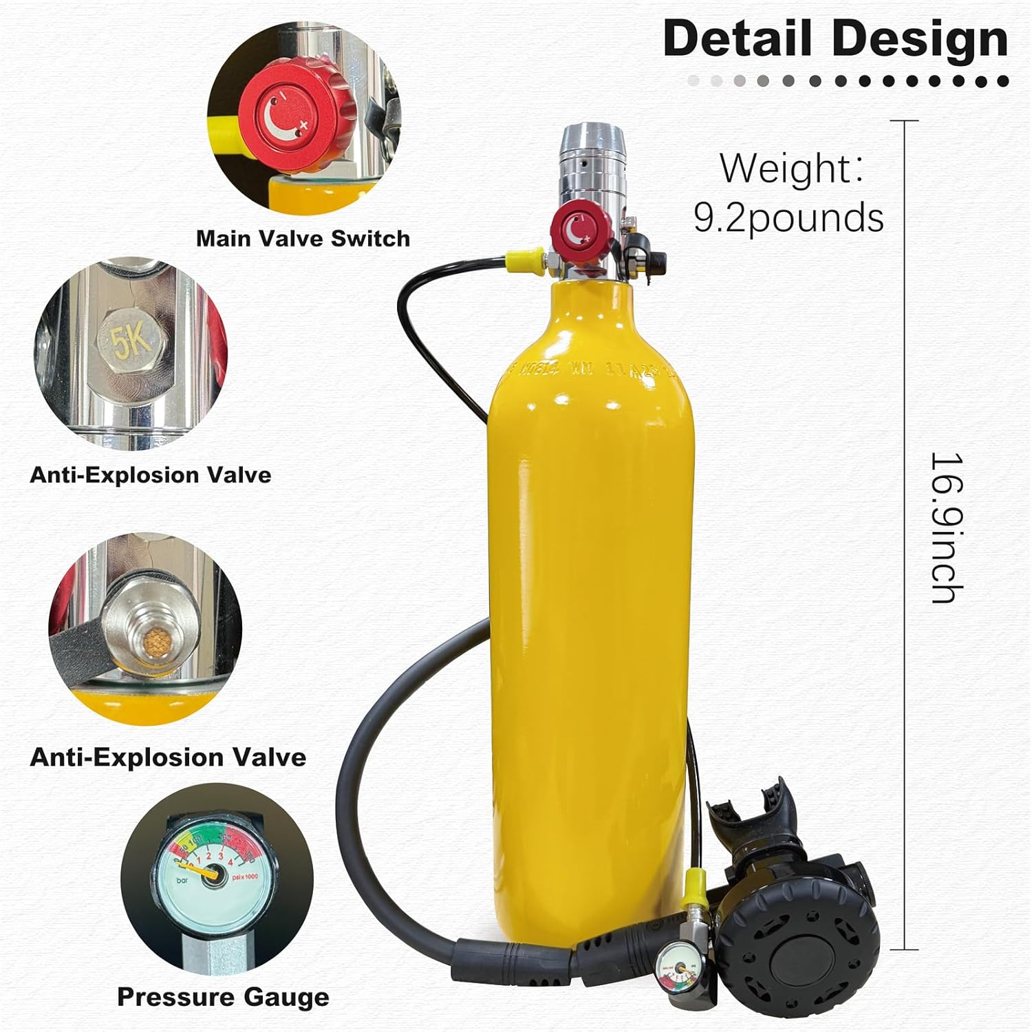 2L Scuba Tank Kit, Mini Scuba Tank with Backpack and Regulator, 25-30 Minutes Diving Time, Portable Diving Set, Reusable Diving Cylinder Kit