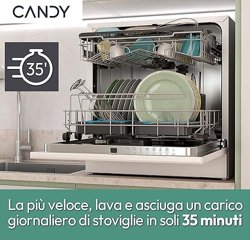 Miniatura 9 de Candy Rapido' CP 8F9FFW - Lavavajillas compactas, 8 lugares, 8 programas, lavado y secado en 74.8 in, primera selección, alto x ancho x profundidad