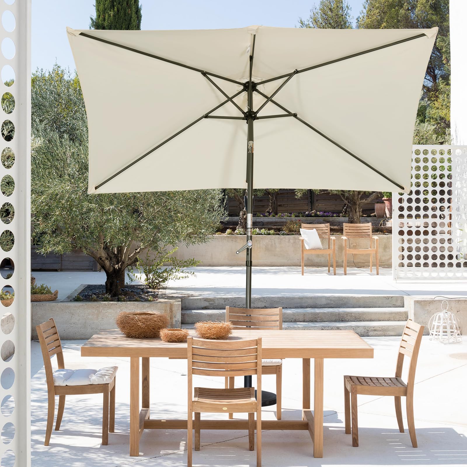 Angel Living 2.1x1.4M Sombrilla de Jardín, Parasol de Acero y Poliéster, Parasol Inclinado con Manivela, Mástil Acero 38mm, para Jardín, Terraza, Balcón