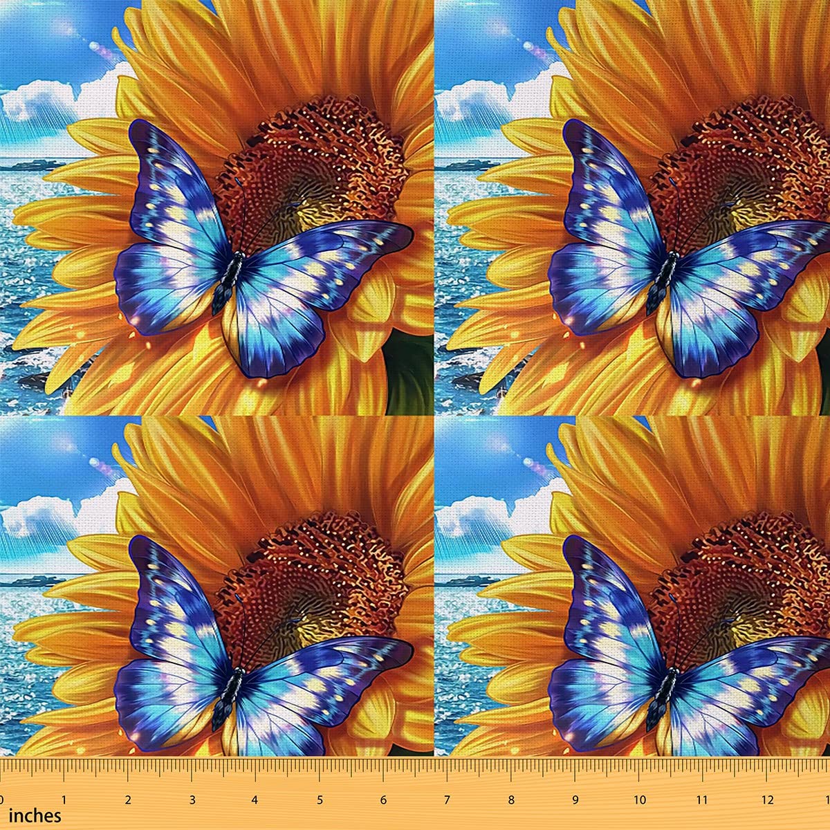 Sunflower Fabric by The Yard for Kids Butterfly Floral Print Waterproof Outdoor Fabric Yellow Flowers Pattern Upholstery Fabric for Chairs Bedroom Blossom Outdoor Fabric 5 Yards (L460*W150cm)